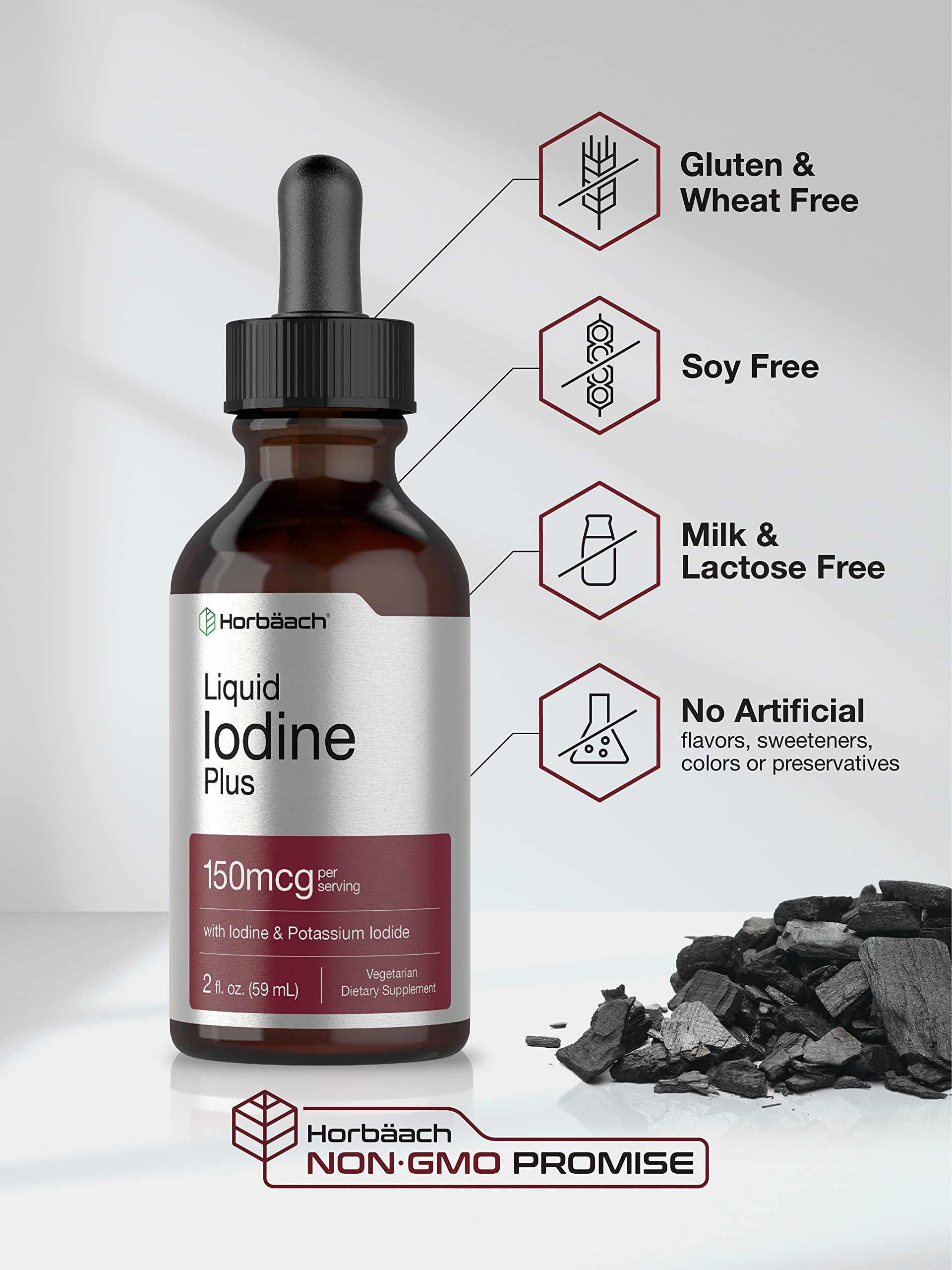Liquid Iodine Solution Drops | 2 fl oz | 150 mcg | Iodine & Potassium Iodide Supplement