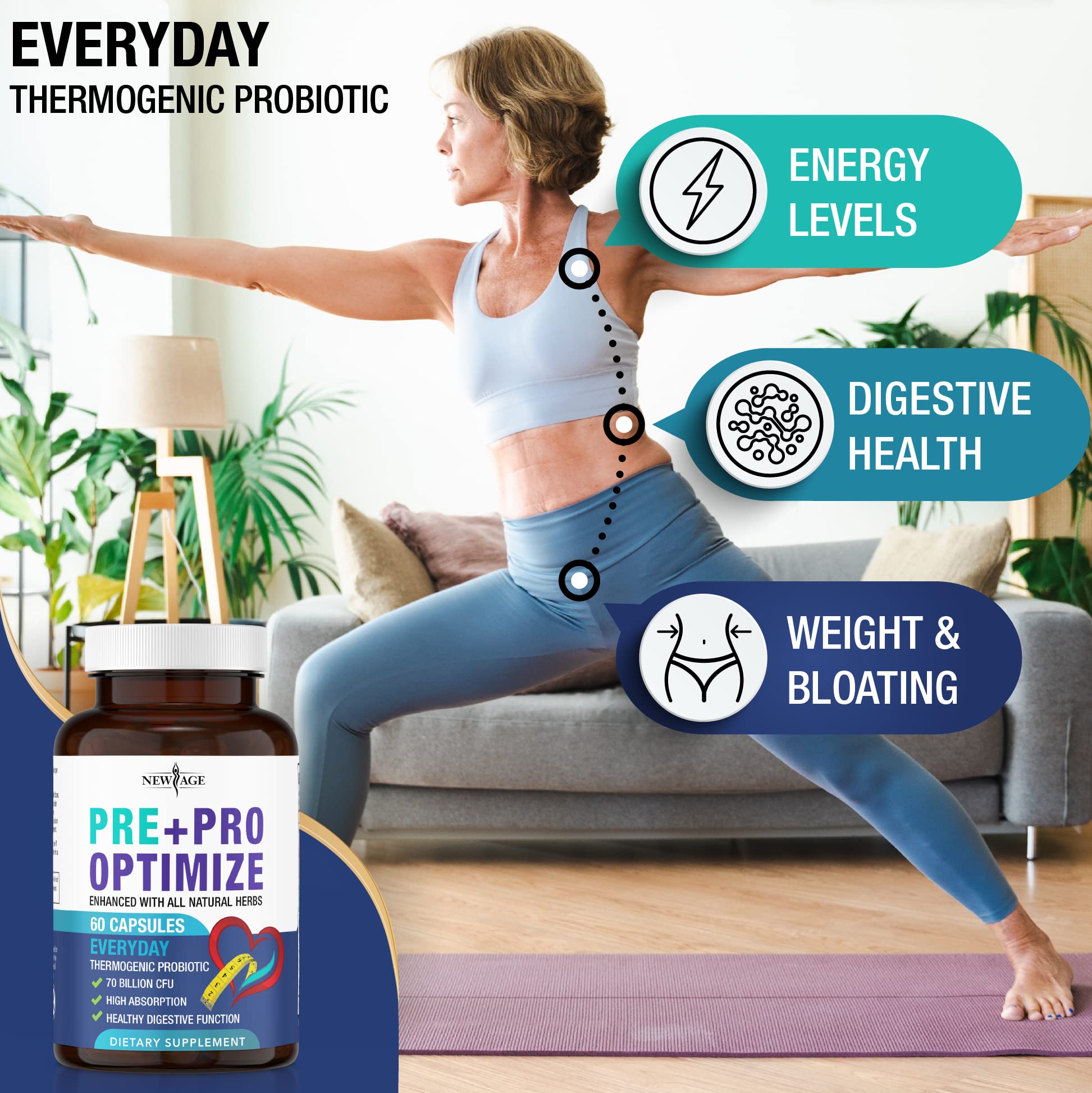 Pro Optimize Probiotics for Women, Menopause, 70 Billion CFU, Digestive Health - Relief for Bloating NEW AGE