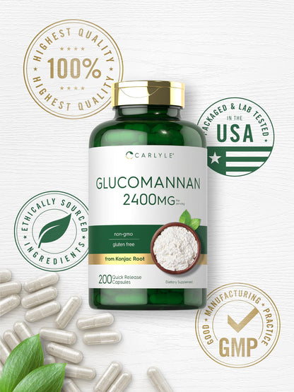 Carlyle Glucomannan Capsules | 200 Count | Soluble Fiber Pills | Non-GMO