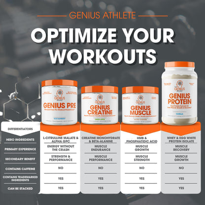 Genius Pre Workout Powder, Blue Raspberry - All-Natural Nootropic Pre-workout & Caffeine