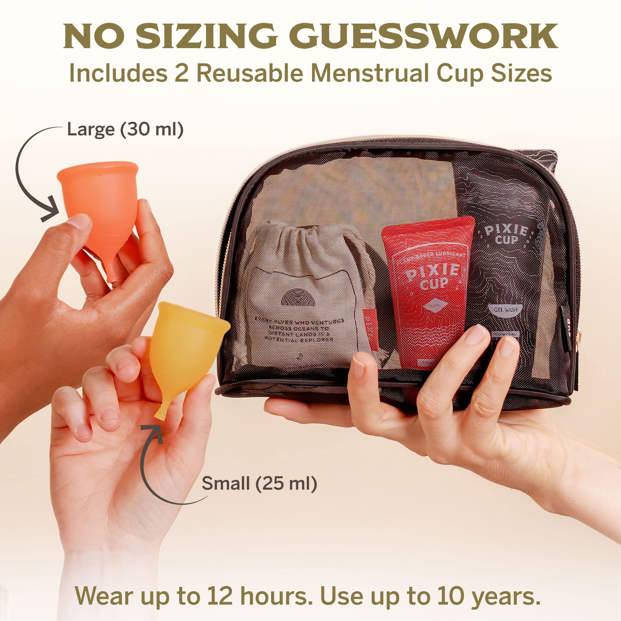 Pixie Cup Menstrual Kit - Best Period Cup Starter Kit - 2 Cups, Wash, 20 Wipes, Lube, Public Pixie Cup