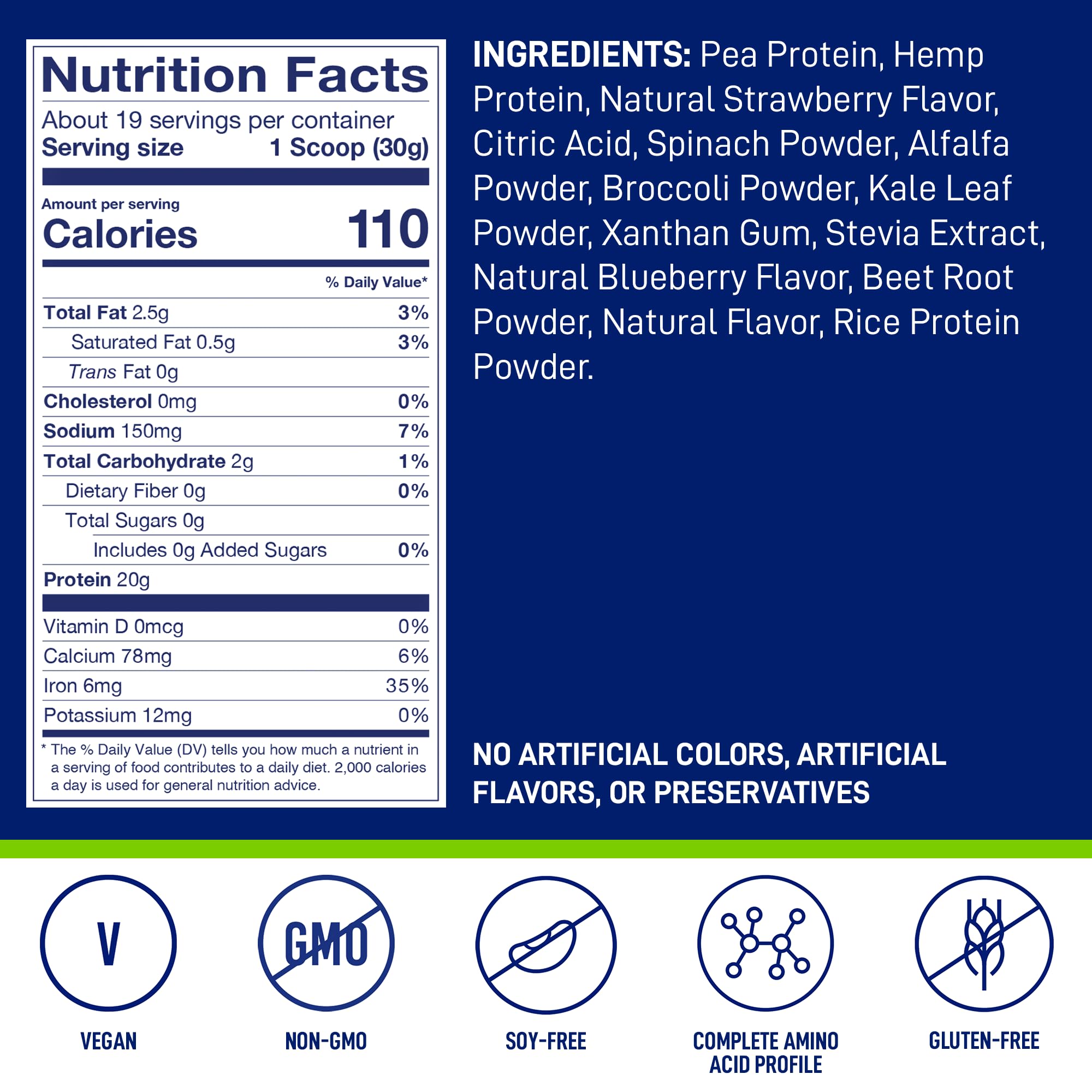 LeanFit Plant-Based Protein & Greens, Natural Berry, 20g Protein, 19 Servings, 1.25 Pound