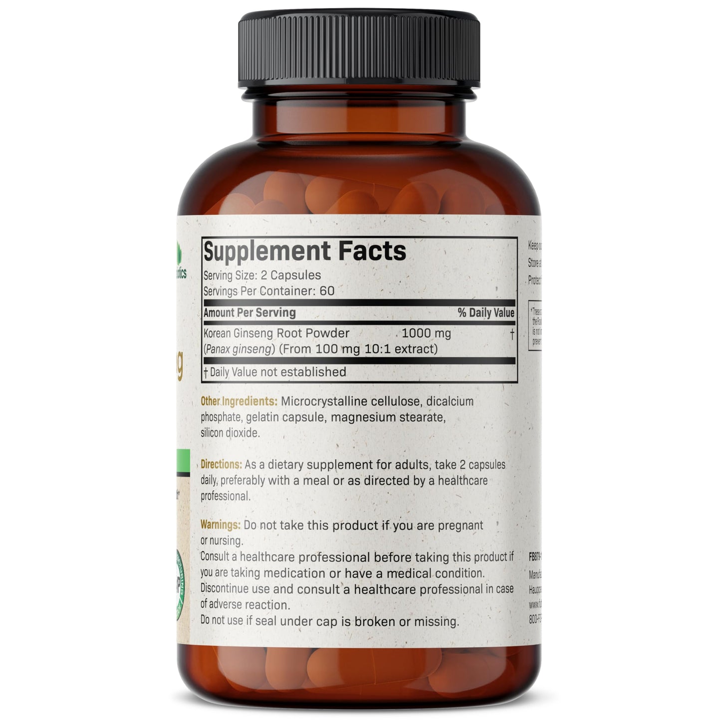 Futurebiotics Korean Panax Ginseng 1000 MG Per Serving Energy, Memory & Brain Health