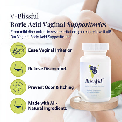 V Blissful - Boric Acid Suppositories Helps with Yeast Infections - Effective Feminine Care with Boric Acid, Perfect