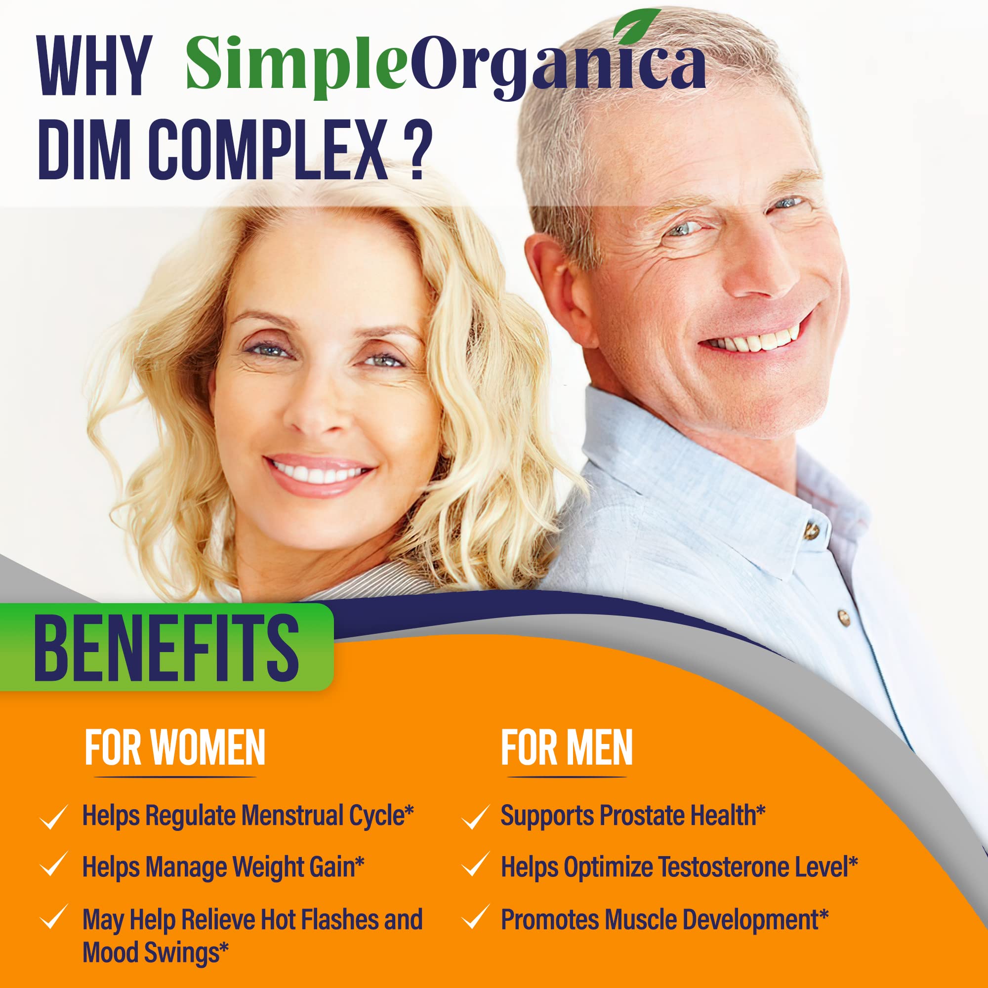DIM Supplement (Diindolylmethane) 300mg + BioPerine + Calcium D-Glucarate for Women & Men Simple Organica