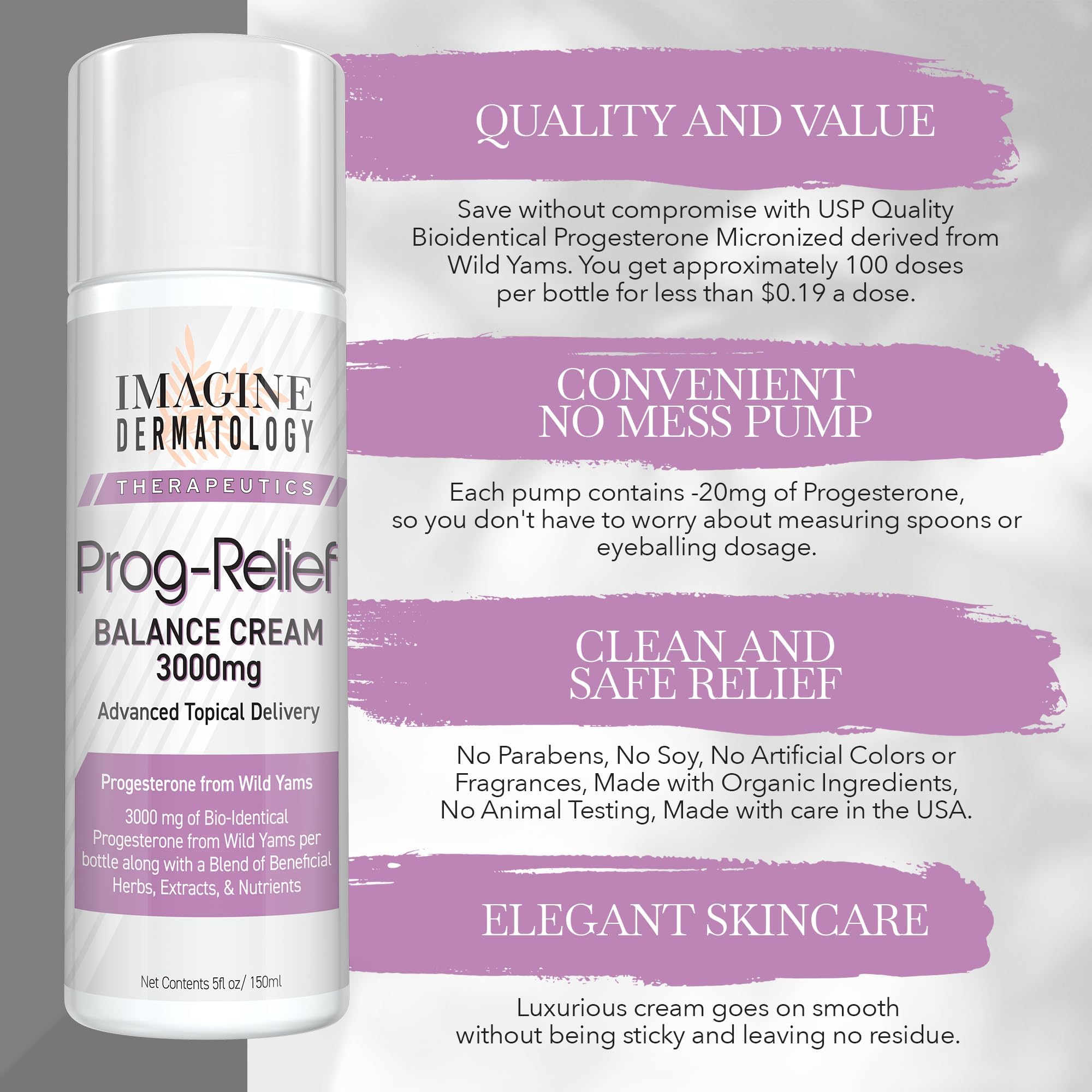 Imagine Dermatology Bio-Identical Progesterone Cream, 50% More - 3000mg, 150 Pump Doses Imagine Dermatology