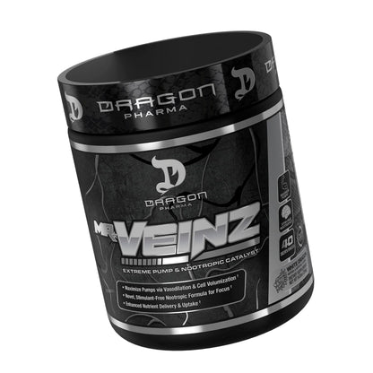 DRAGON PHARMA Mr. Veinz Stim Free Pre-Workout, Extreme Pump & Nootropic Catalyst, Maximize Pumps via Vasodilation & Cell Volumization, Stimulant-Free Formula for Focus (40 Servings, White Dragon)