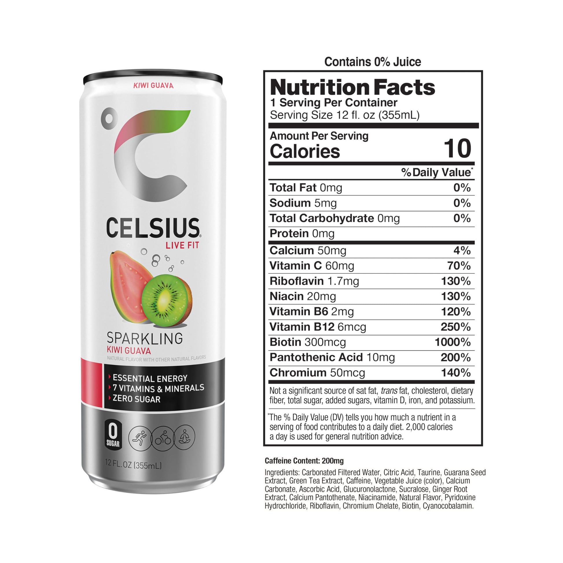 CELSIUS Sparkling Kiwi Guava, Functional Essential Energy Drink 12 Fl Oz (Pack of 12) CELSIUS