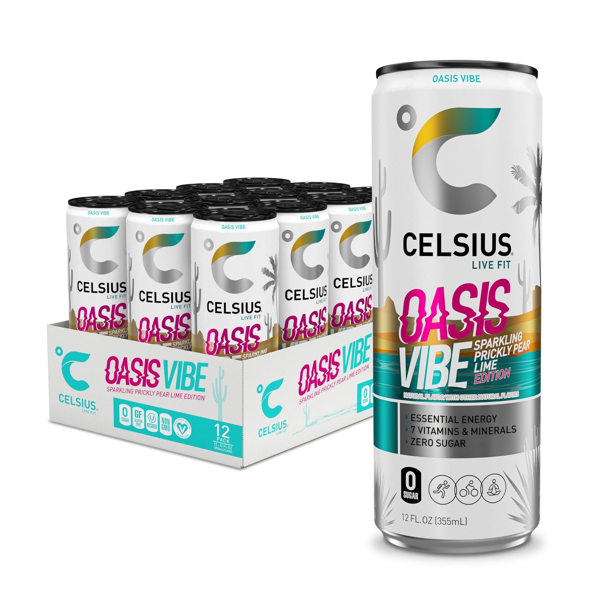 CELSIUS Sparkling Oasis Vibe, Functional Essential Energy Drink, 12 Fl Oz (Pack of 12)