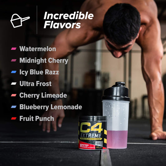 C4 Extreme Pre Workout Powder Icy Blue Razz | Preworkout Energy Supplement for Men