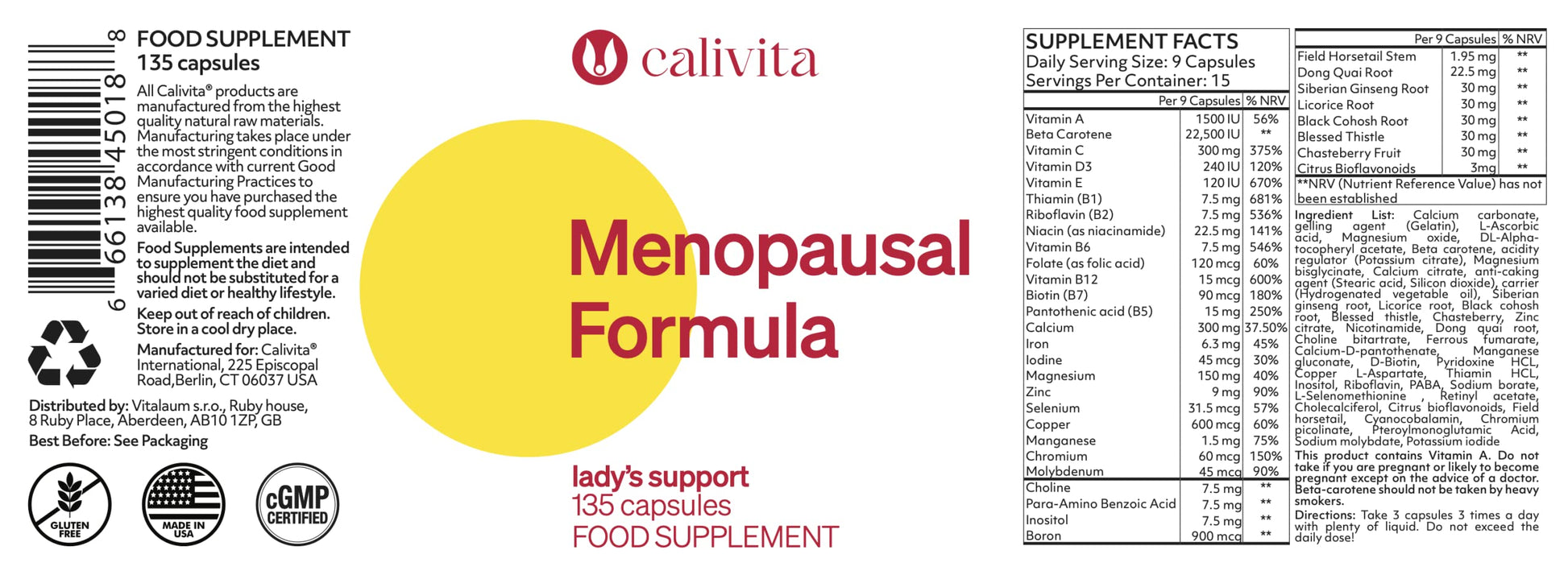 CaliVita Menopausal Formula - Menopause Relief Supplements for Women with Dong Quai, Black Kohosh CaliVita