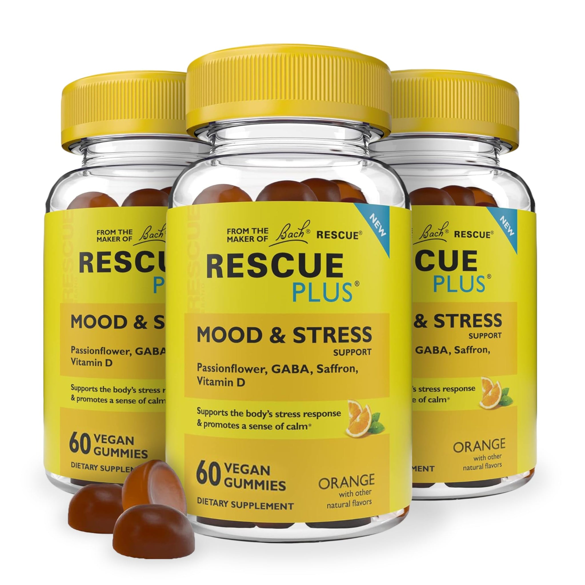 RESCUE Bach Plus Mood & Stress Support Gummies, Daytime Dietary Supplement with Passionflower