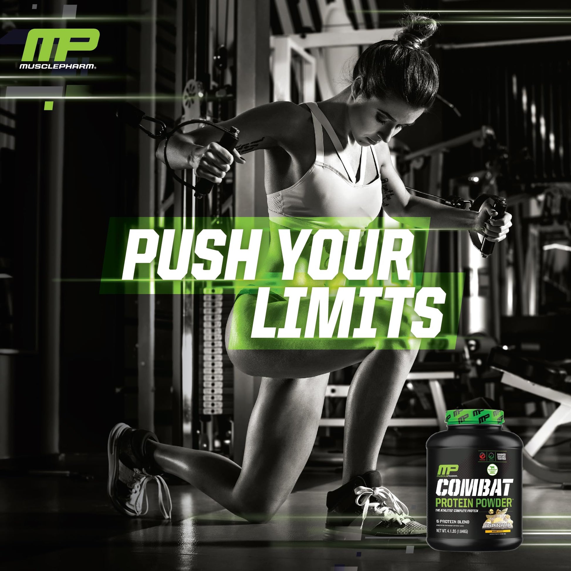 MusclePharm Combat Protein Powder, Banana Cream - 4 lb - Gluten Free - 52 Servings Muscle Pharm