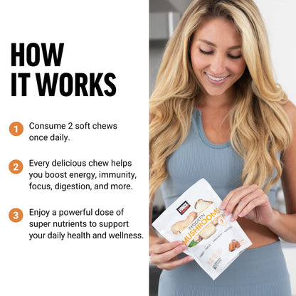 FORCE FACTOR Modern Mushrooms Soft Chews, Mushroom Supplement with Lions Mane
