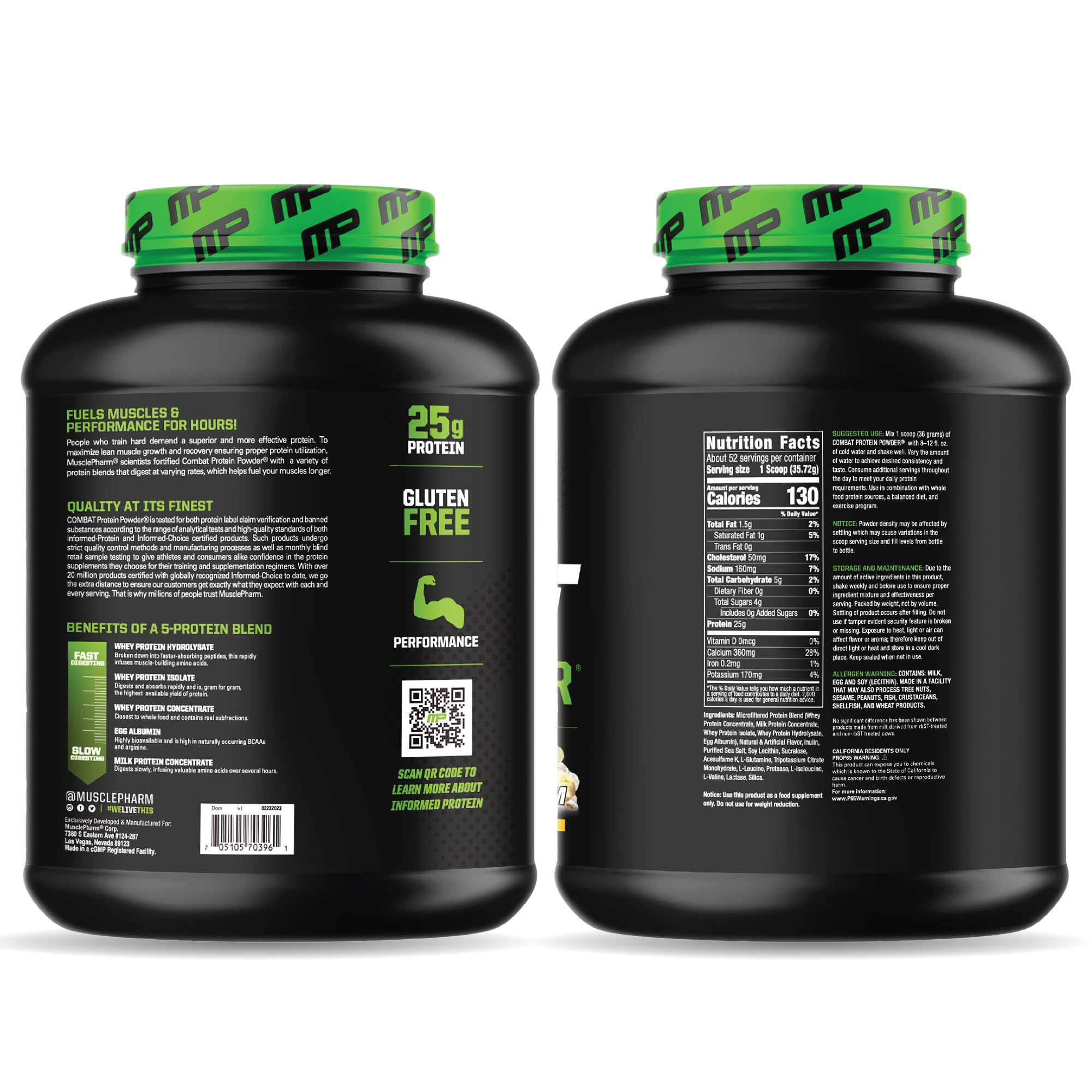 MusclePharm Combat Protein Powder, Banana Cream - 4 lb - Gluten Free - 52 Servings Muscle Pharm