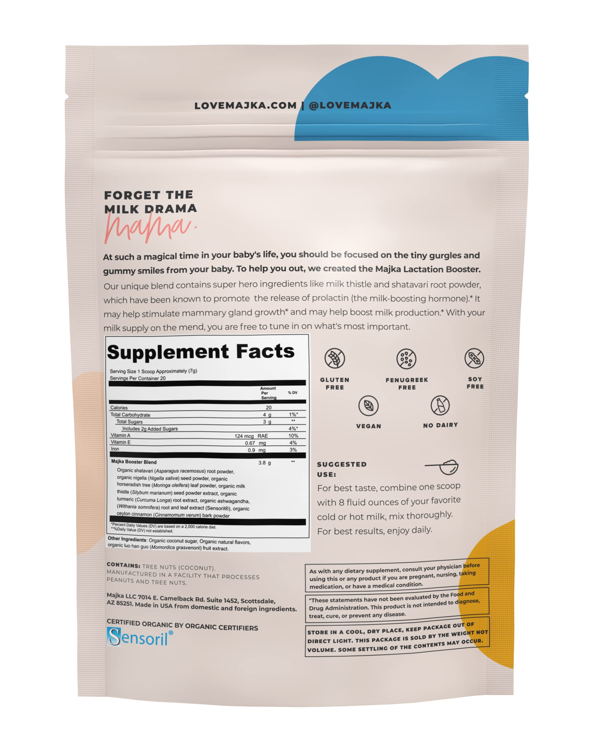 MAJKA Organic Lactation Booster Powder for Nursing Moms, Breastfeeding Safe Supplement