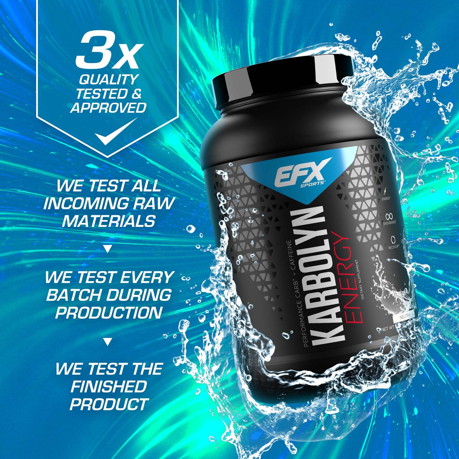 EFX Sports Karbolyn Energy | Performance Carbohydrate Powder + Caffeine | Carb Load & Energize | 250mg Caffeine | Sugar Free | 38 Servings (Neutral)