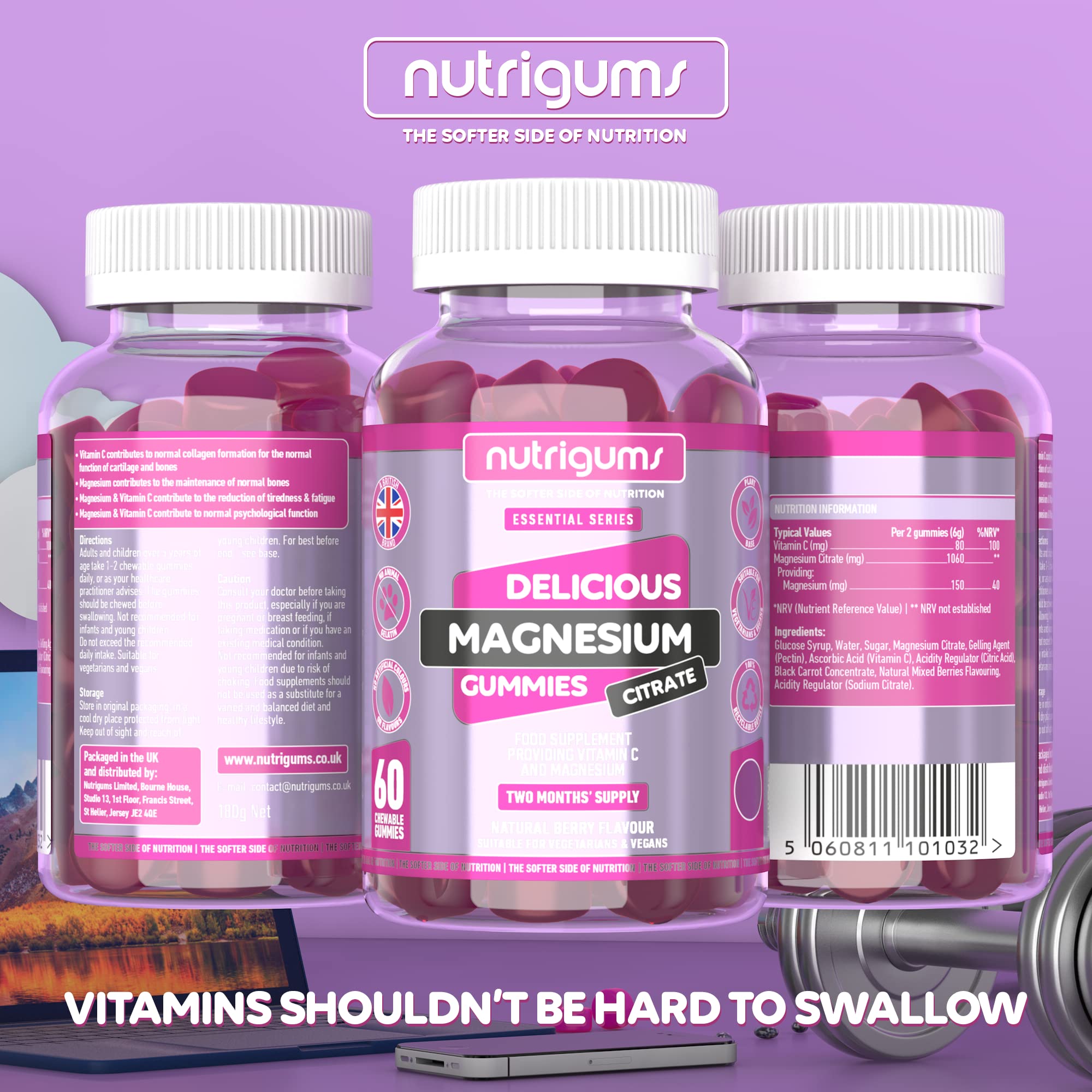 Magnesium Citrate 1250mg & Vitamin C Gummy | Mixed Berry Flavour | 60 Vegan Gummies