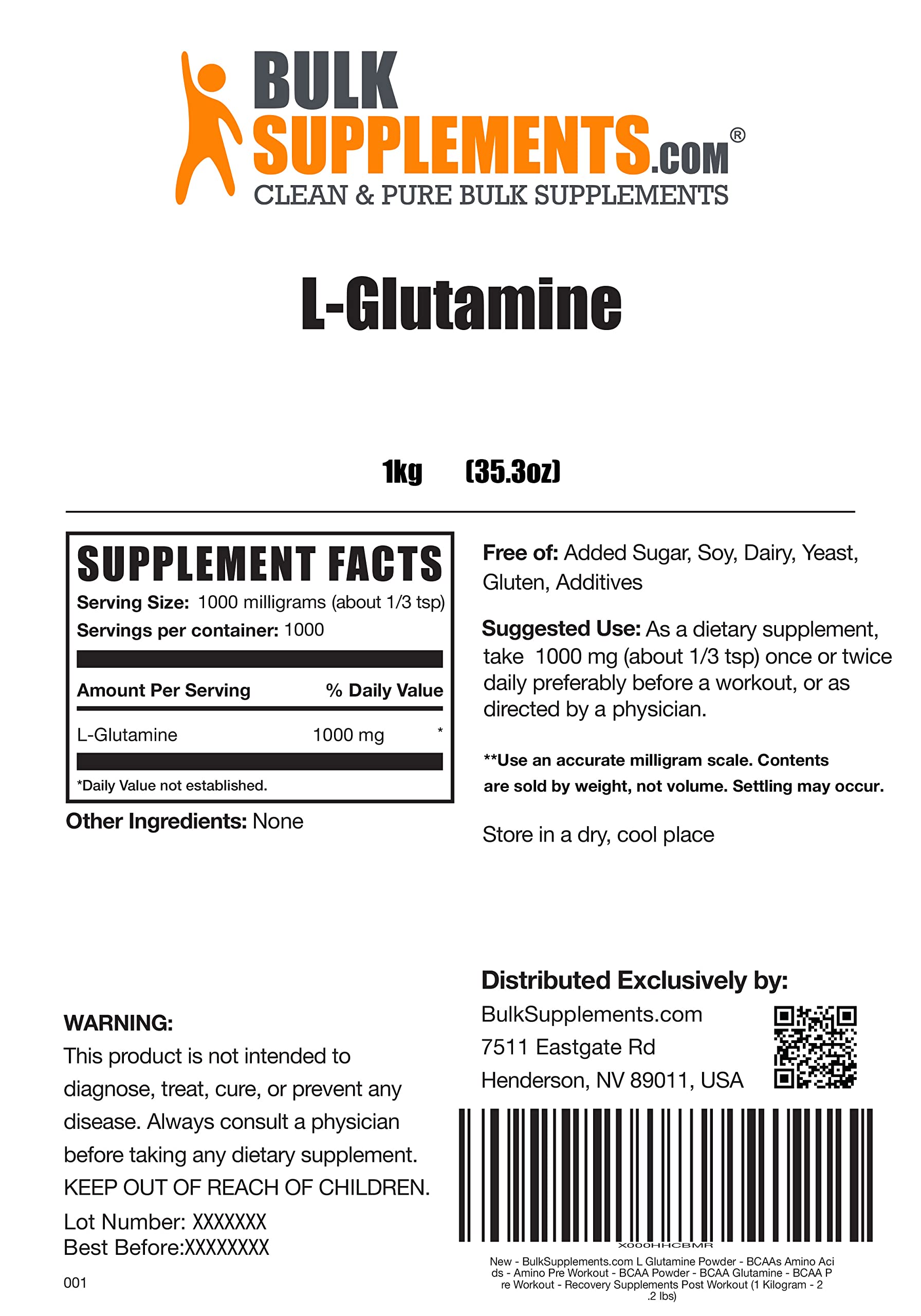 BULKSUPPLEMENTS.COM Beta Alanine Powder 1KG, with Creatine Monohydrate Powder 1KG, & L-Citrulline Malate 2:1 Powder & L-Glutamine Powder 1KG Bundle