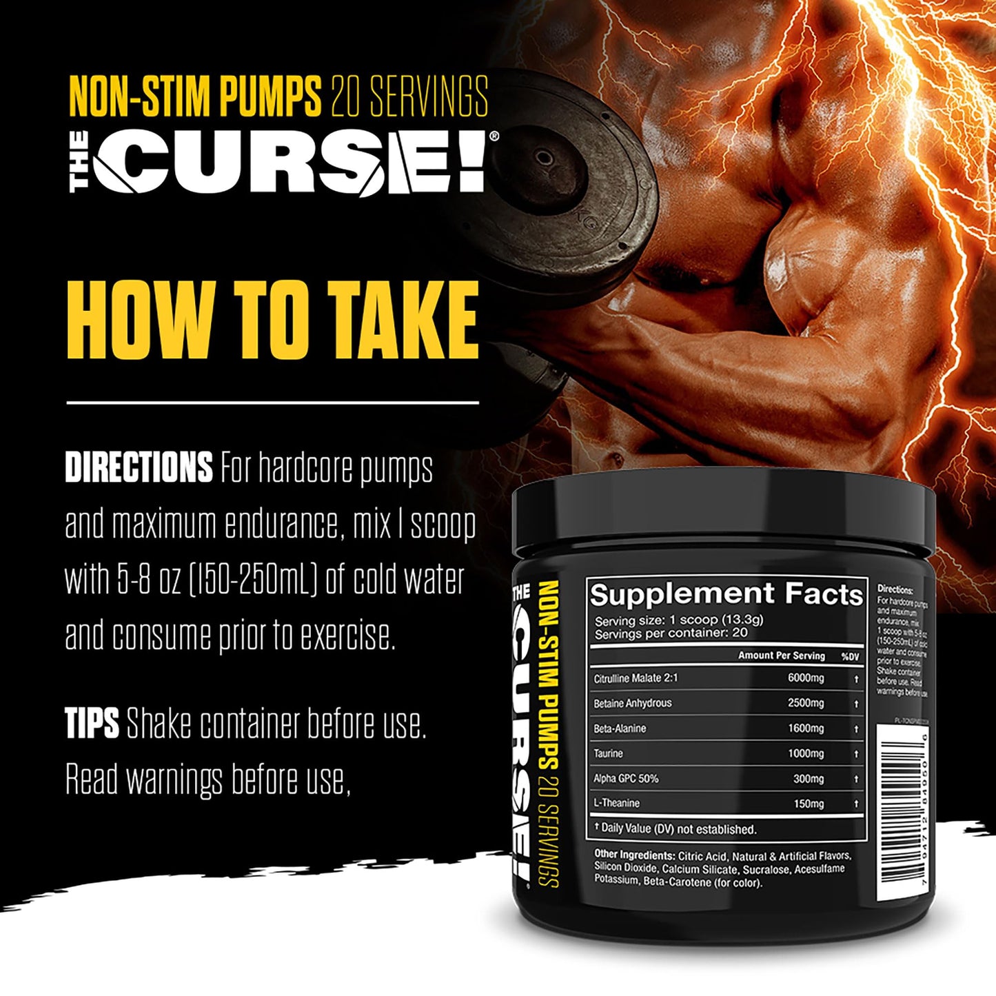 THE CURSE! JNX Sports Non-Stim Pumps Pre-Workout Supplement - Maximum Power, More Endurance - Men & Women | Pineapple Mango | 20 SRV
