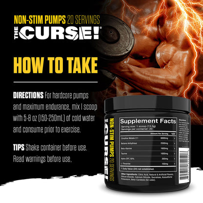 THE CURSE! JNX Sports Non-Stim Pumps Pre-Workout Supplement - Maximum Power, More Endurance - Men & Women | Pineapple Mango | 20 SRV