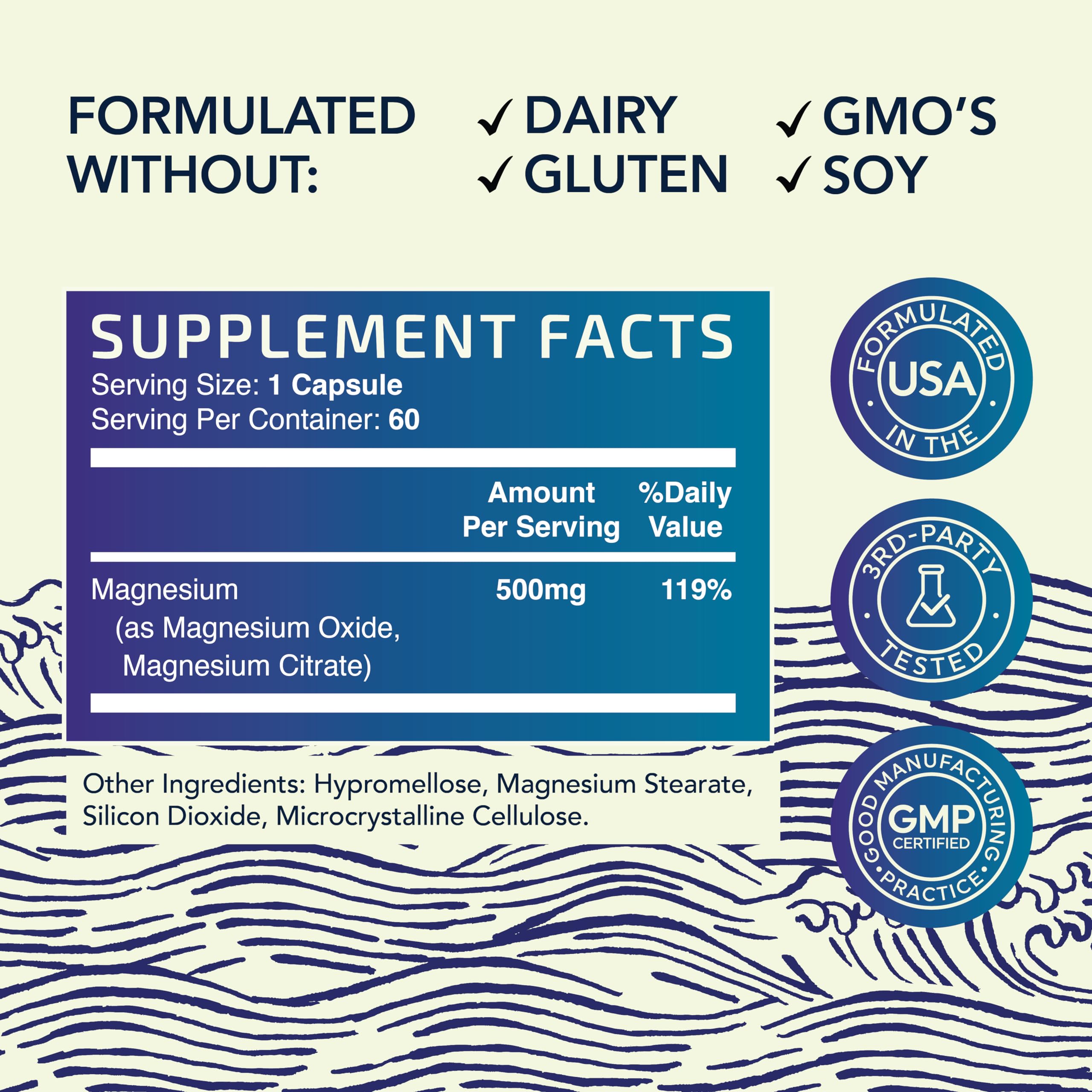 Magnesium Citrate Complex 500 MG for Calm, Relaxation, Constipation & Digestion