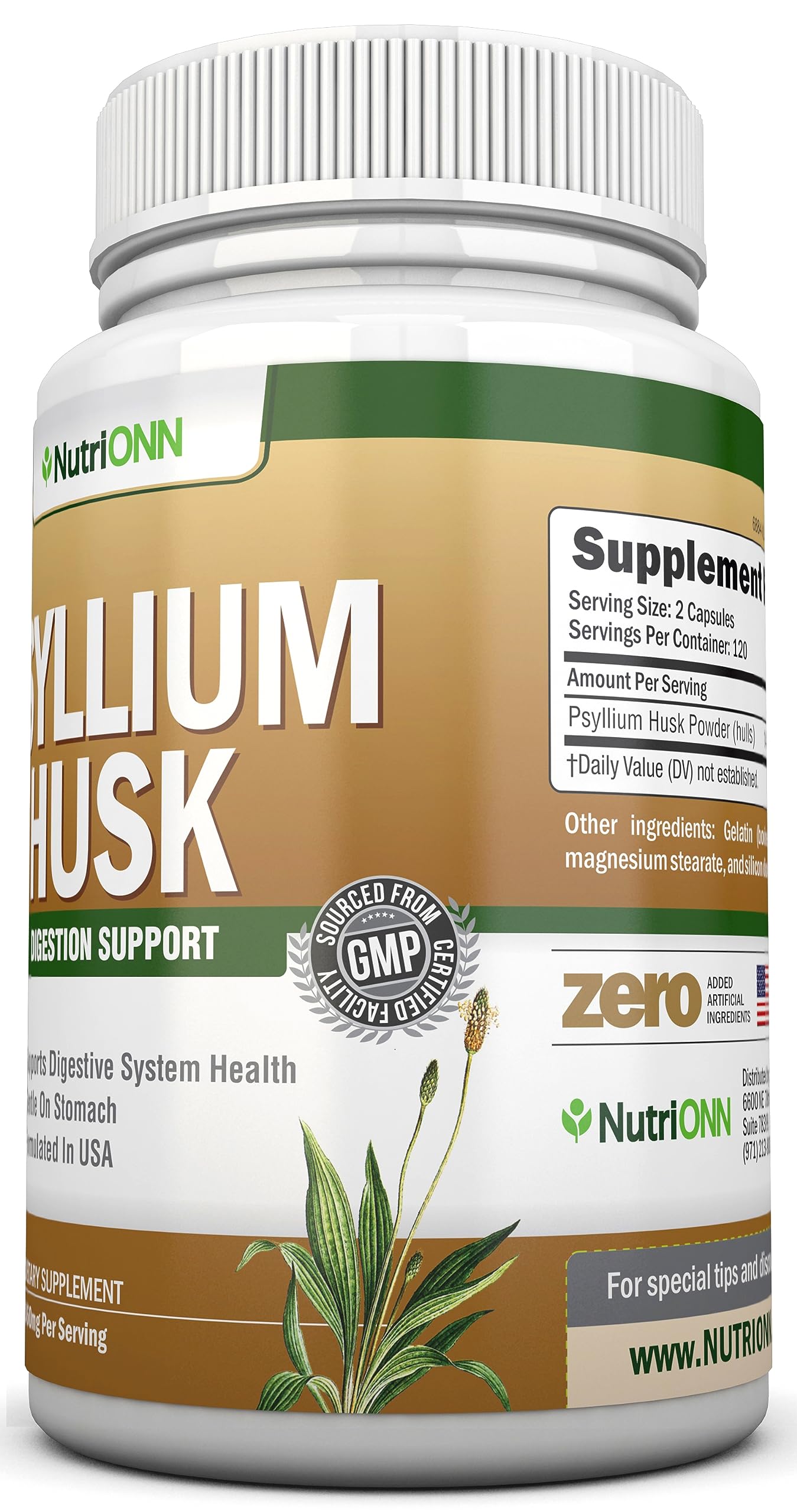 NutriONN PSYLLIUM Husk Capsules - 1450mg Per Serving - 240 Capsules - Double Strength NutriONN