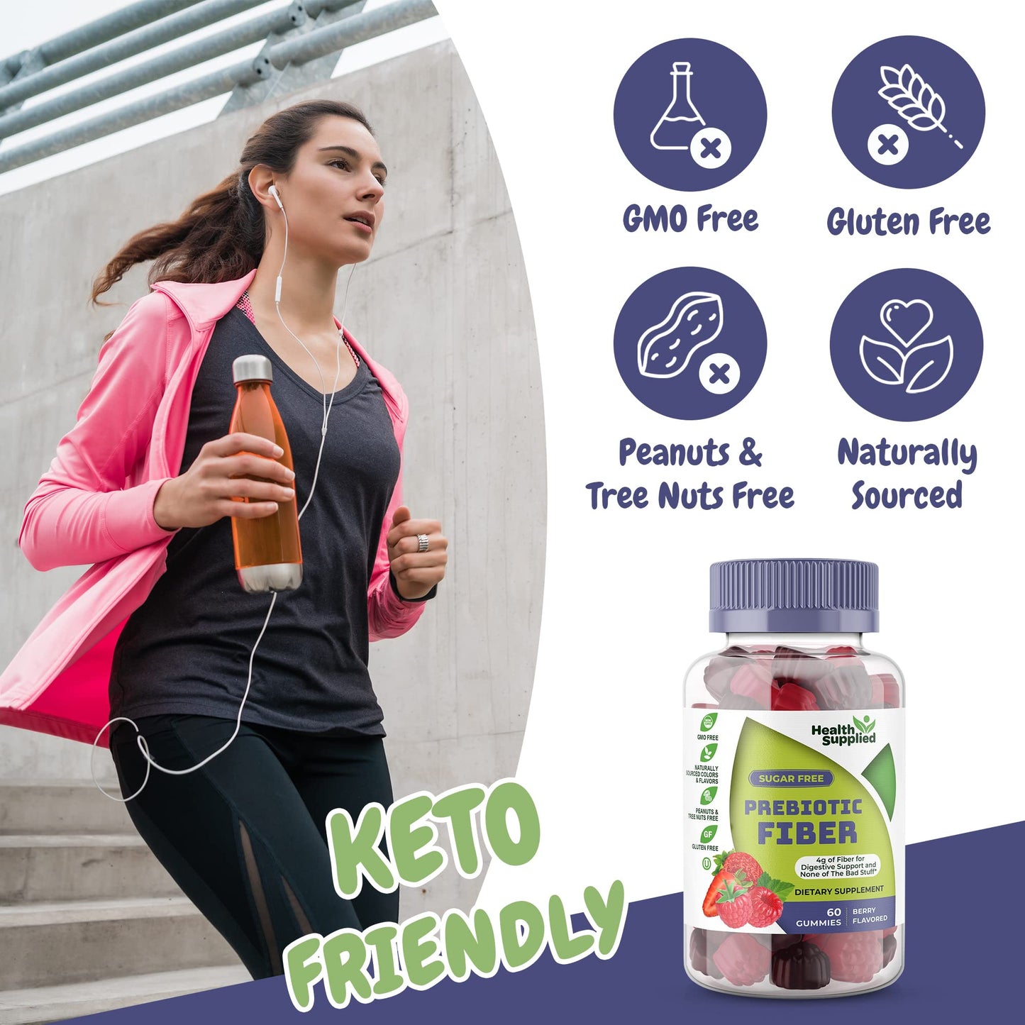 Fiber Prebiotic Gummies Sugar Free, Keto Friendly | Gut Cleansing, Digestive Health Regularity