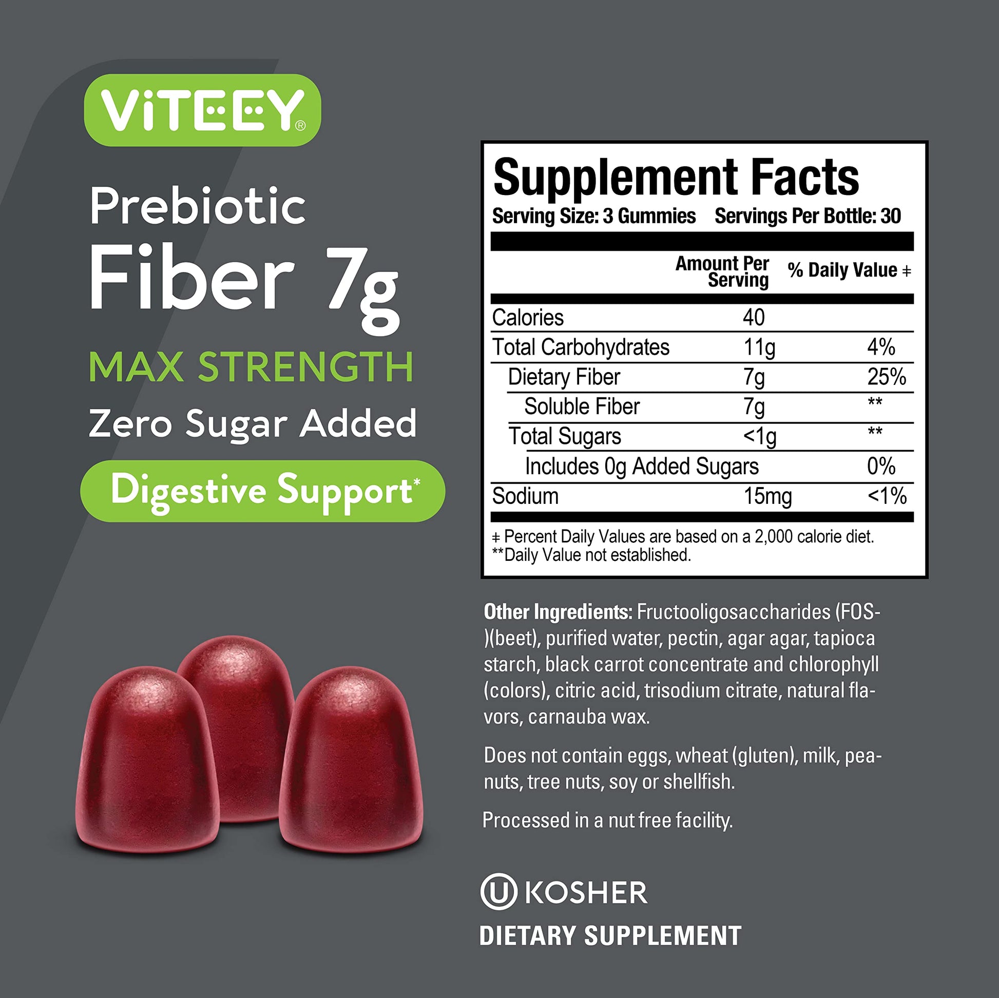 Prebiotic Fiber Gummies 7G Extra Strength [Zero Sugar Added] Digestive Heath Regularity Viteey