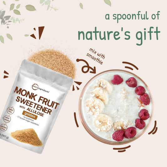 Golden Monk Fruit Sweetener with Allulose, 2 lbs | No Erythritol, No Aftertaste
