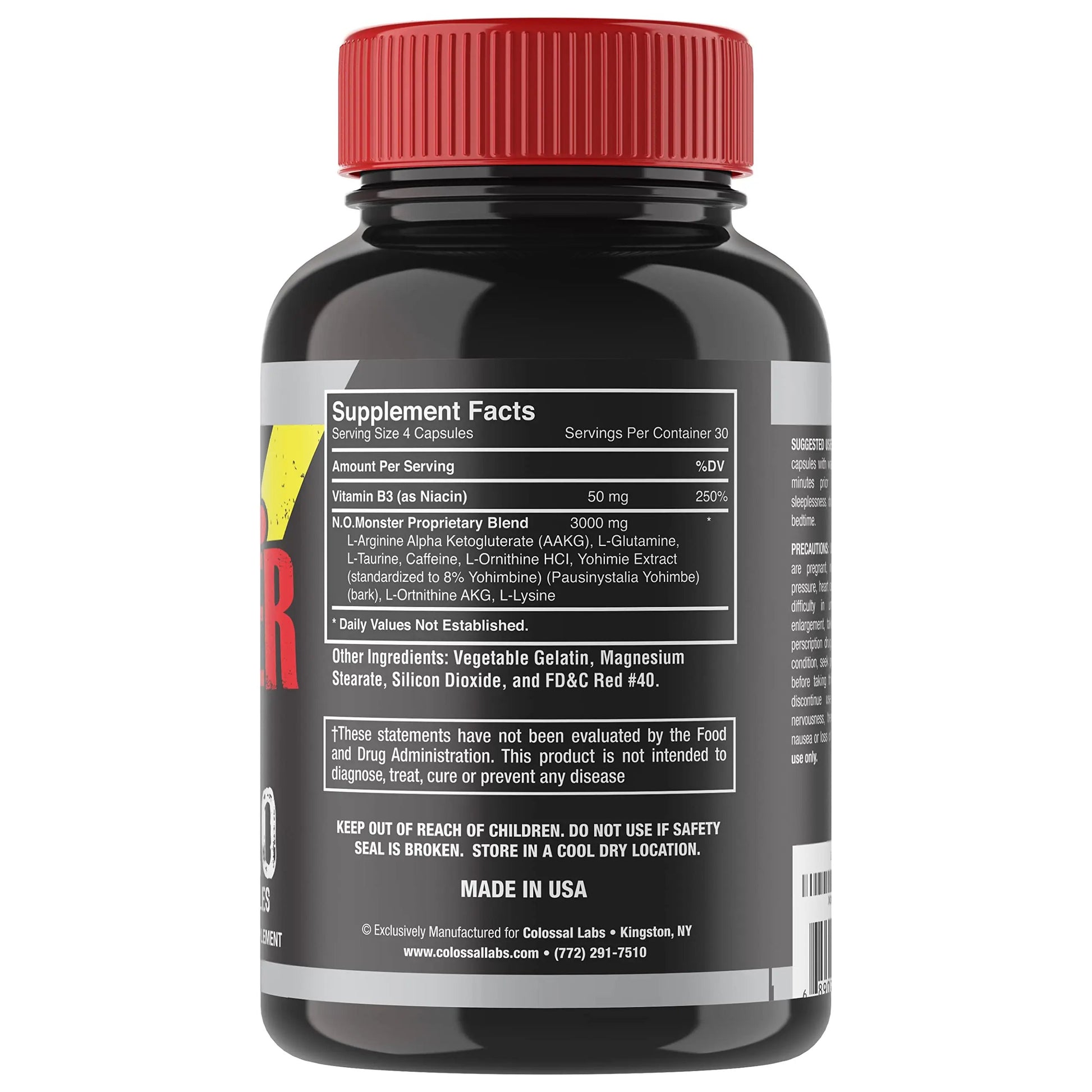 Colossal Labs Nitric Oxide Booster with L-Arginine, Extreme Pumps to Build Strength and Muscle, Pre-Workout, 120 Capsules per Bottle