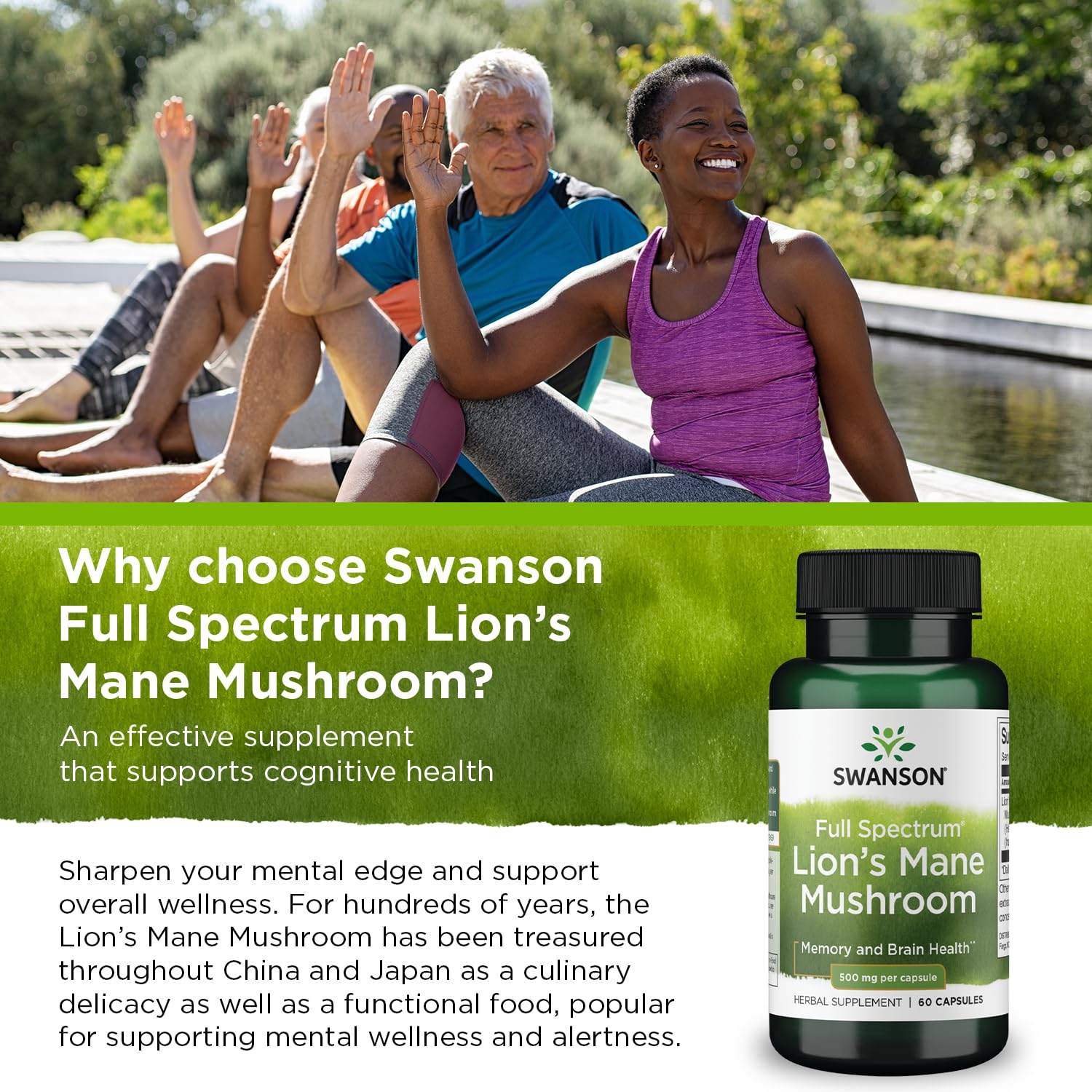 Swanson Lion's Mane Mushroom Capsules - 500 mg Each, 60 Capsules