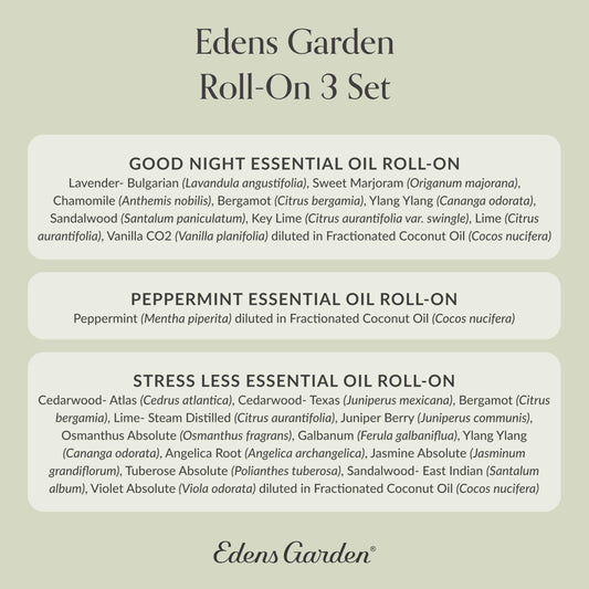 Edens Garden Essential Oil Roll-On Set (Good Night, Peppermint, Stress Less)- Aromatherapy Roller