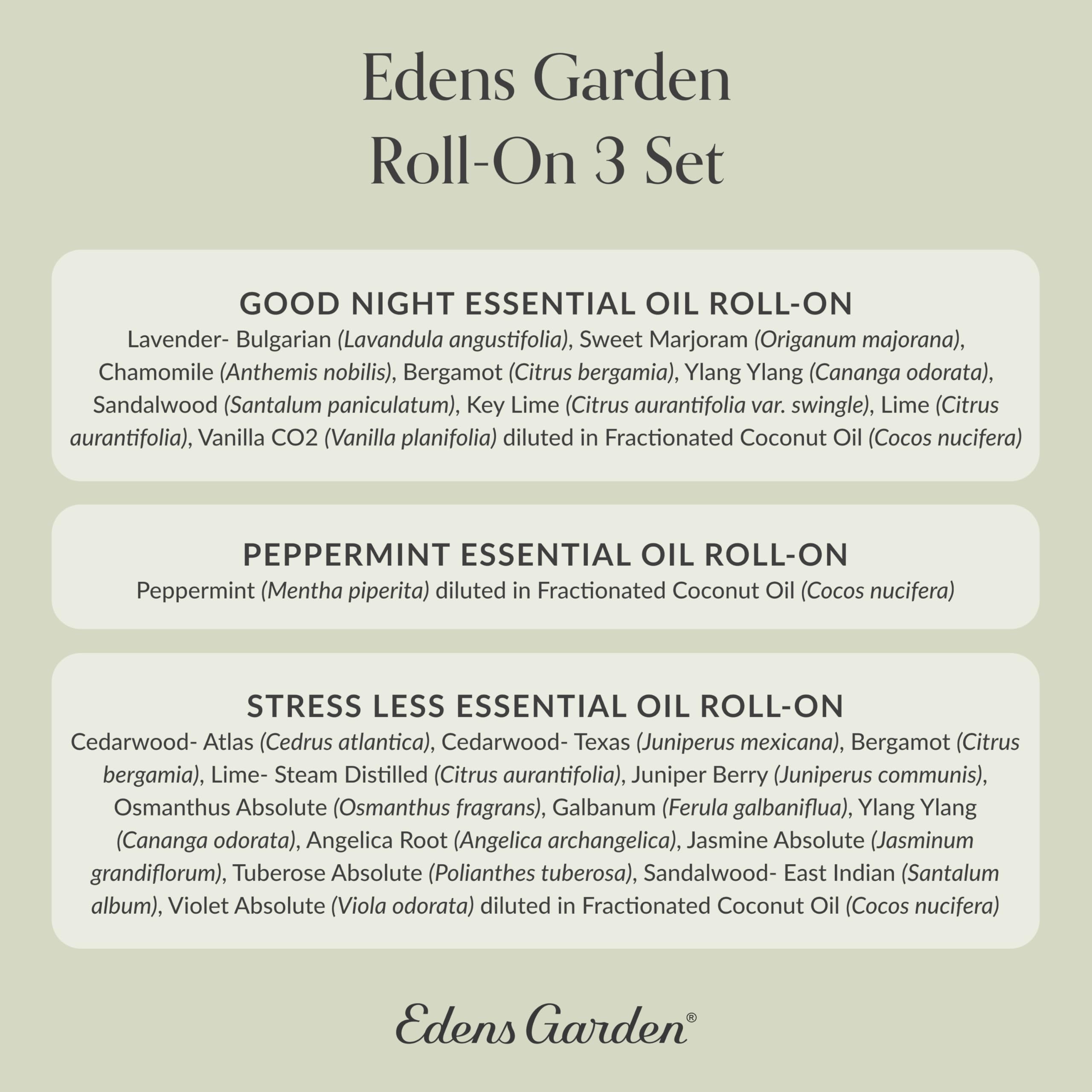 Edens Garden Essential Oil Roll-On Set (Good Night, Peppermint, Stress Less)- Aromatherapy Roller Edens Garden
