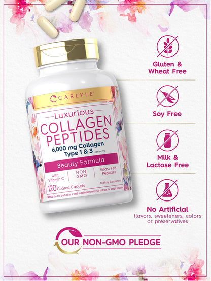 Carlyle Collagen with Vitamin C | 6000mg | 120 Caplets | Multi Collagen Peptide Pills