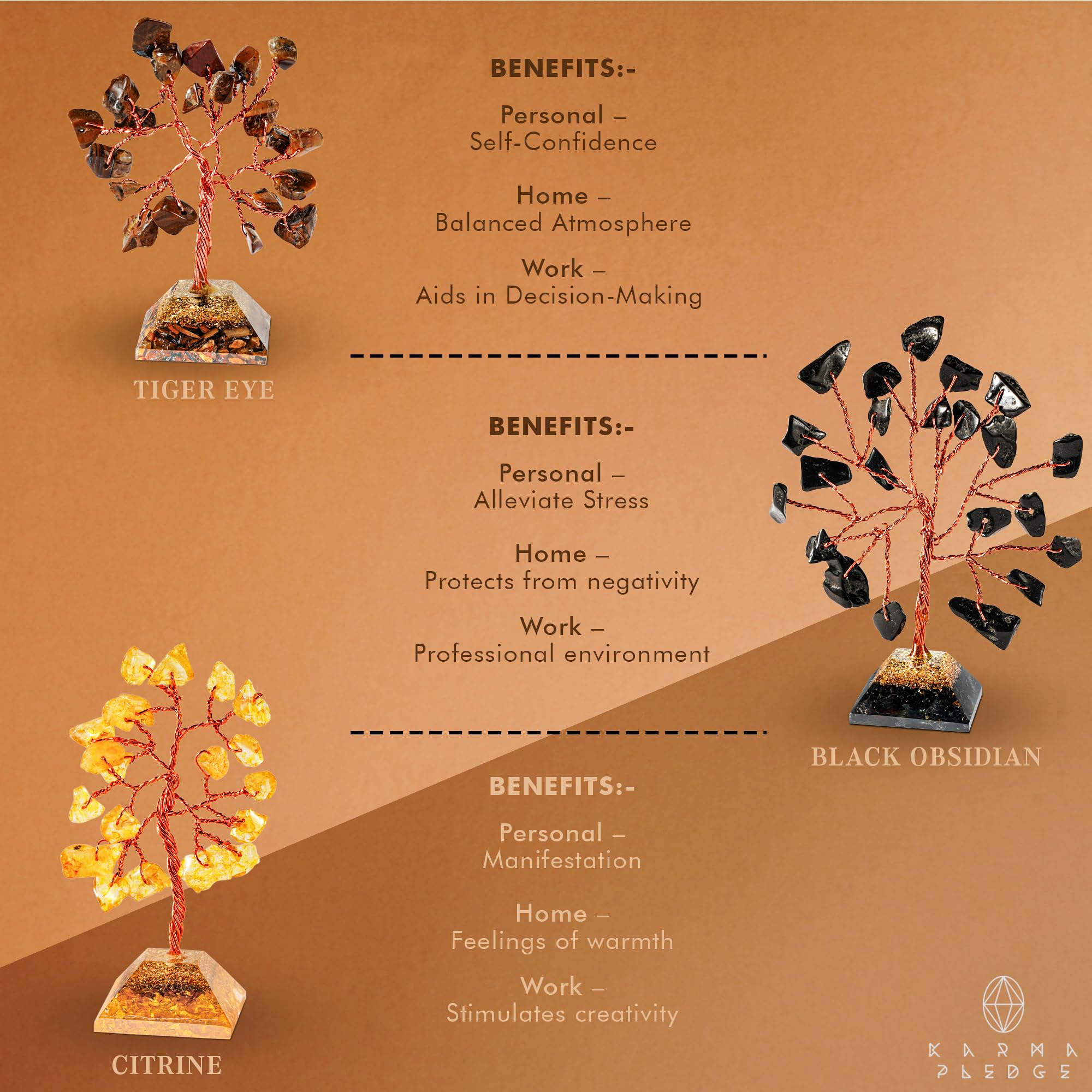 Crystal Tree Tree of Life 7 Chakra Healing Crystals & Stones for Positive Energy, Good Luck Gifts KARMAPLEDGE