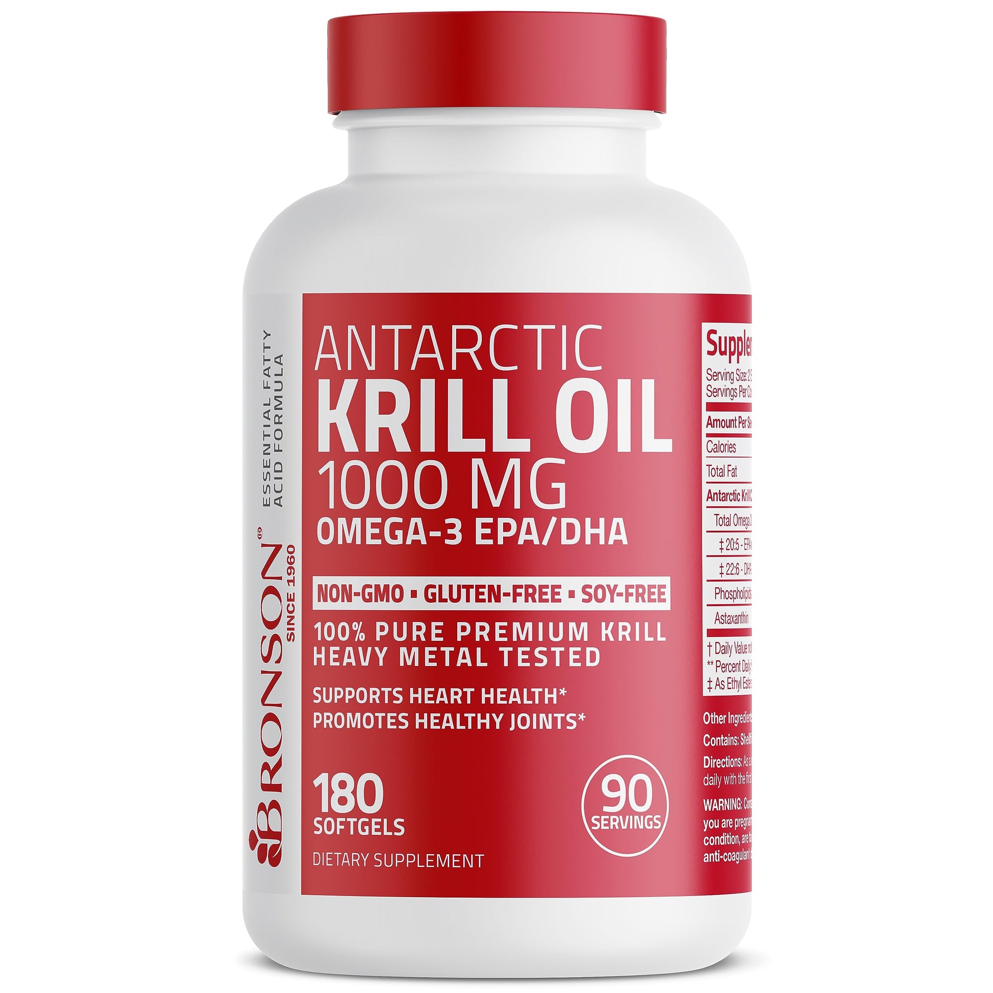 Bronson Antarctic Krill Oil 1000 mg with Omega-3s EPA, DHA, Astaxanthin and Phospholipid Bronson
