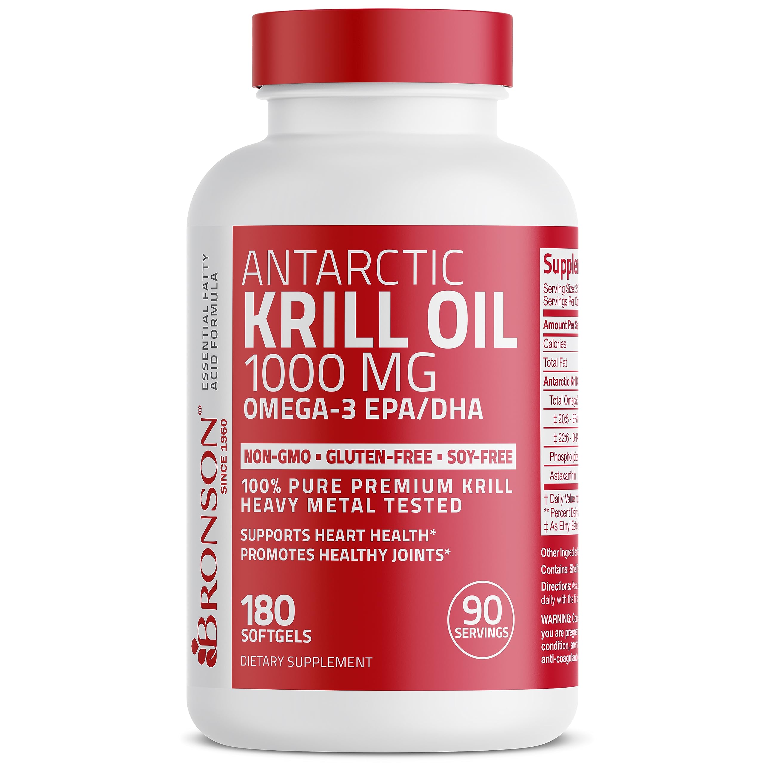 Bronson Antarctic Krill Oil 1000 mg with Omega-3s EPA, DHA, Astaxanthin and Phospholipid Bronson