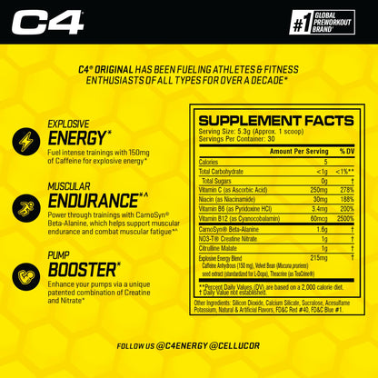 Cellucor C4 Original Pre Workout Powder Grape Sugar Free Preworkout Energy