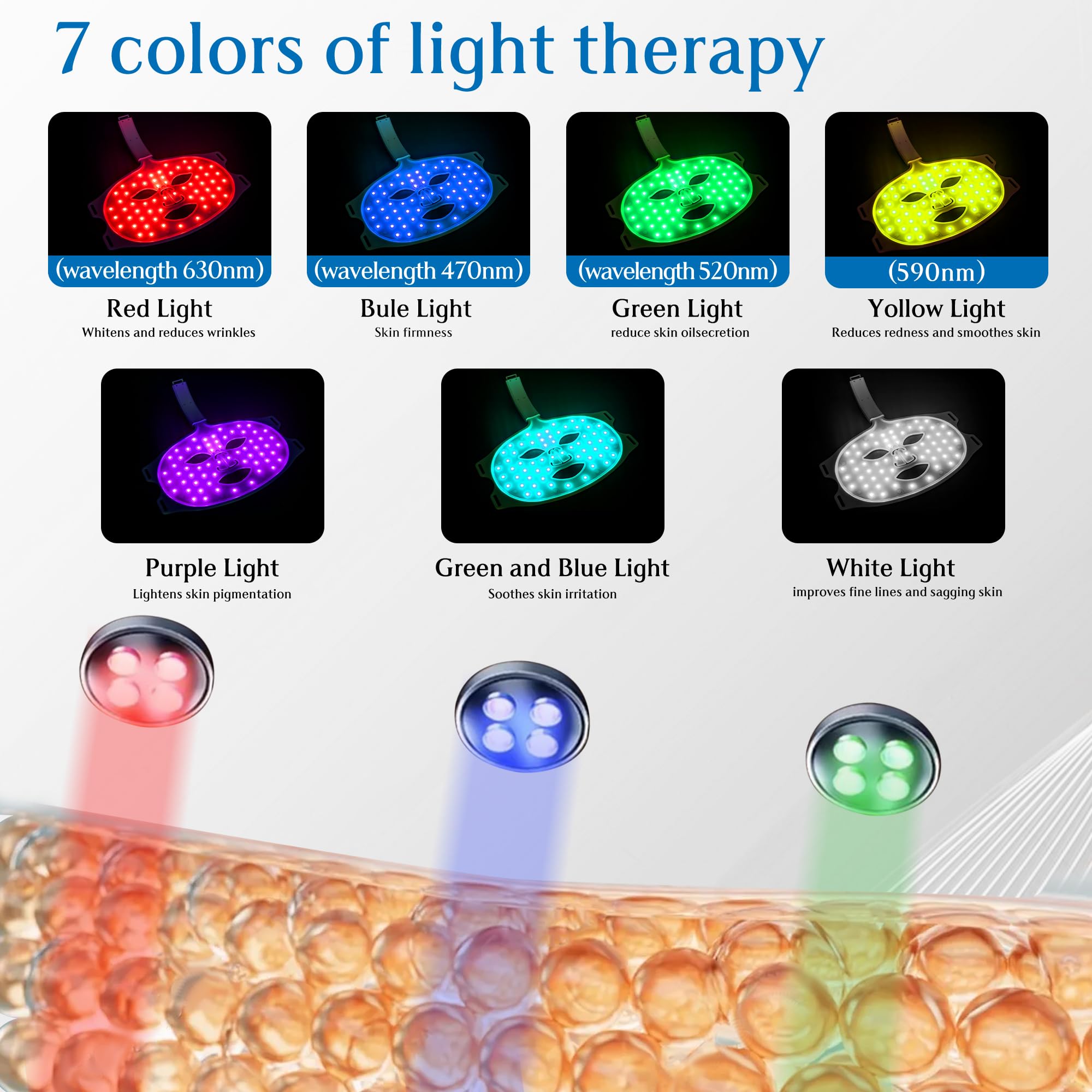 BUBLOC Red Light Therapy Mask, Led Contour Face Mask Light Therapy, 7 Color Red Light Face Mask BUBLOC