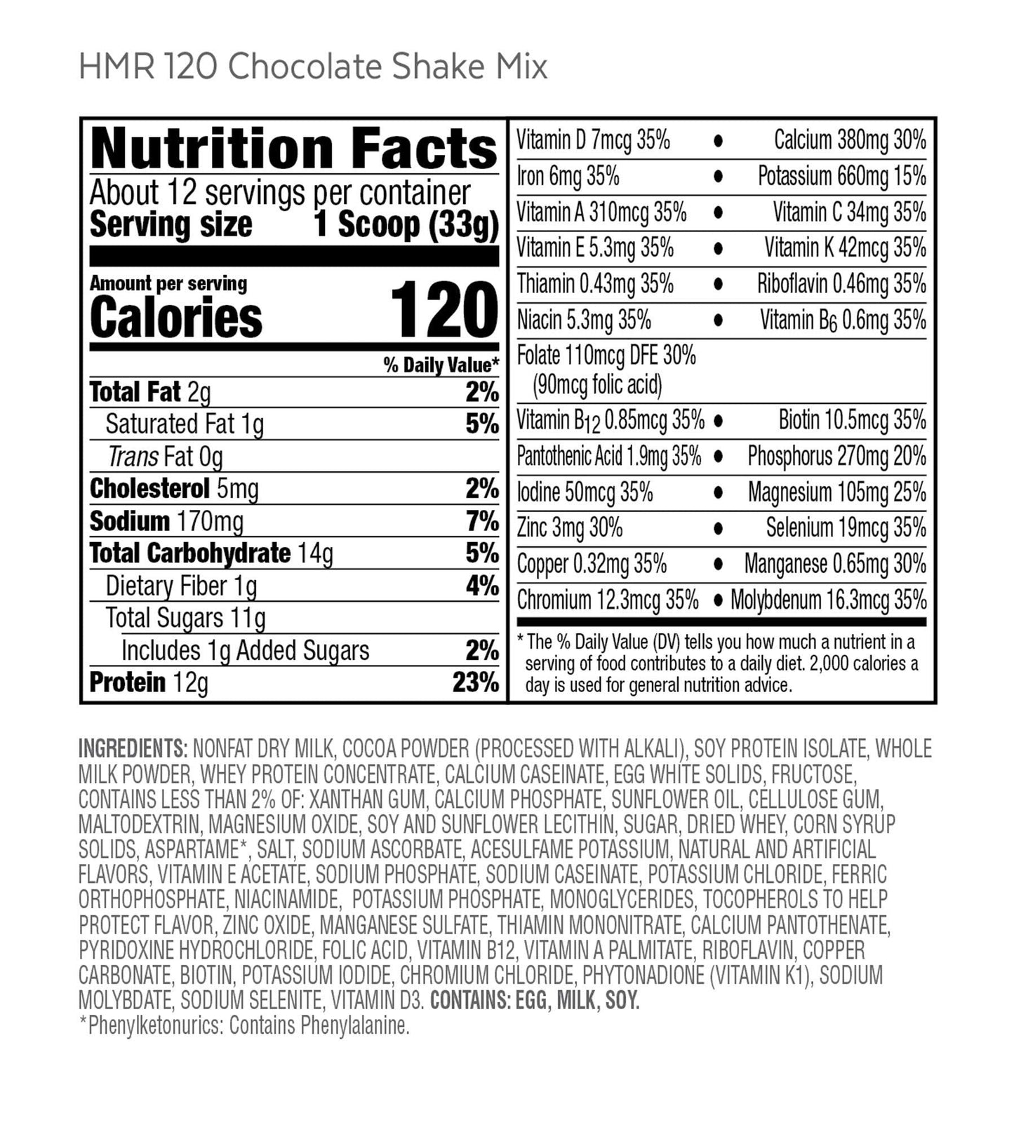 HMR 120 "Classic" Shake Meal Replacement Powder | Chocolate Shake Mix to Support Healthy