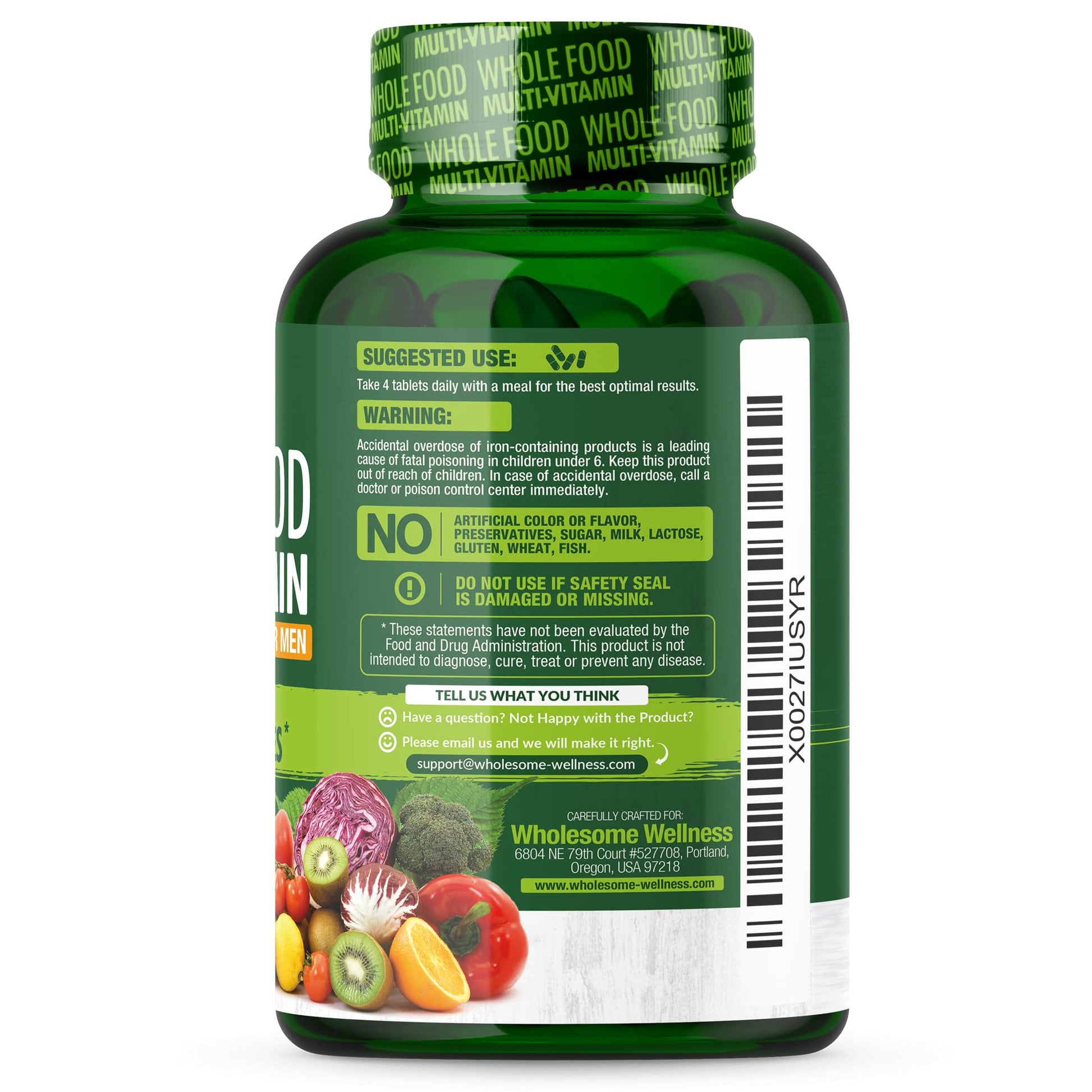 Whole Food Multivitamin for Men - Natural Multi Vitamins, Minerals, Organic Extracts Wholesome Wellness