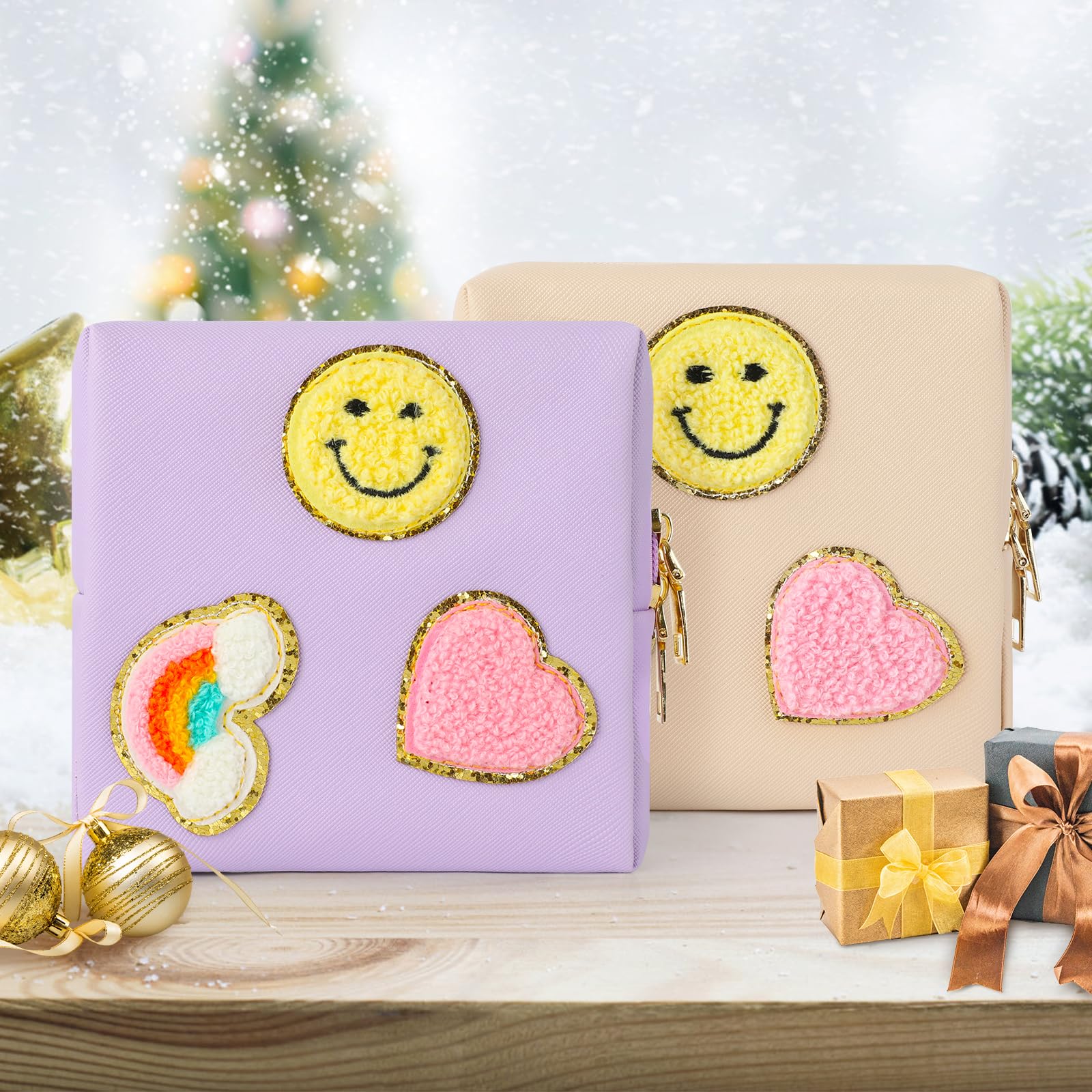 Preppy Patch Period Bag for Teen Aged Girls, Sanitary Napkin Storage Bag, Functional PU Leather Sanitary airogym