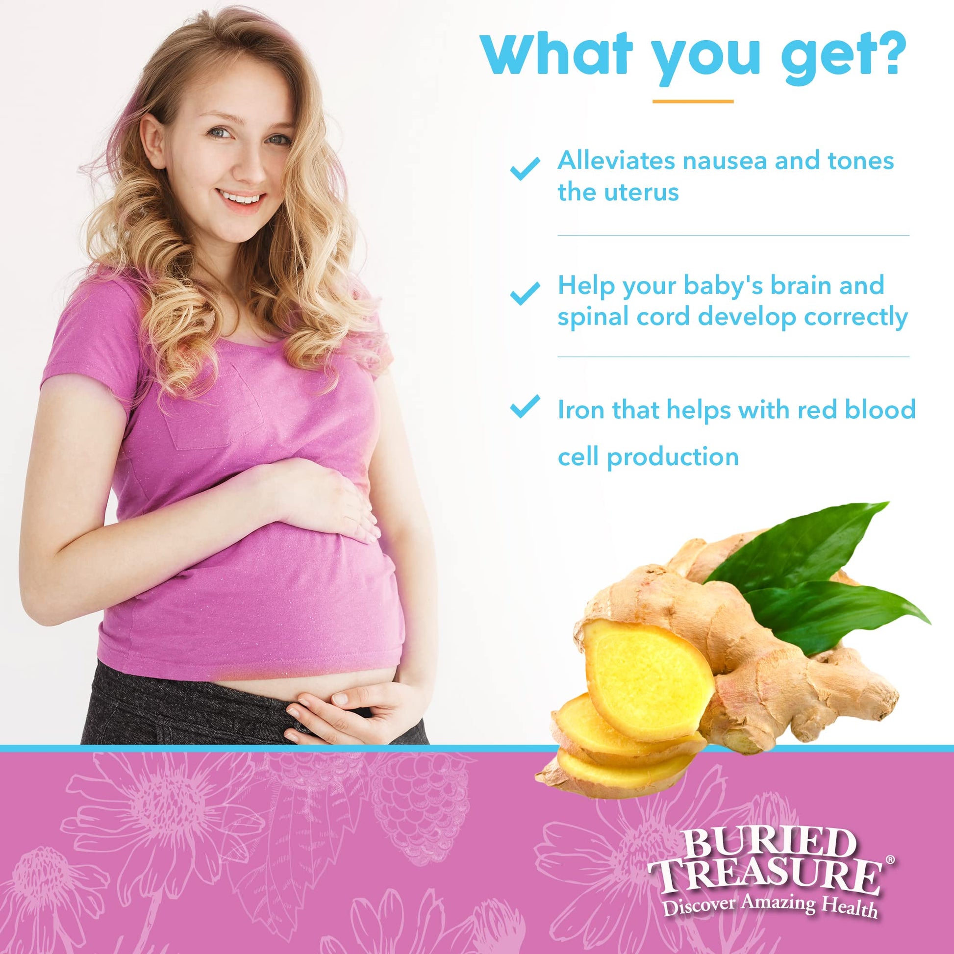 Buried Treasure Prenatal Plus DHA Complete, 16 oz, Natural DHA Omega3 Iron Buried Treasure