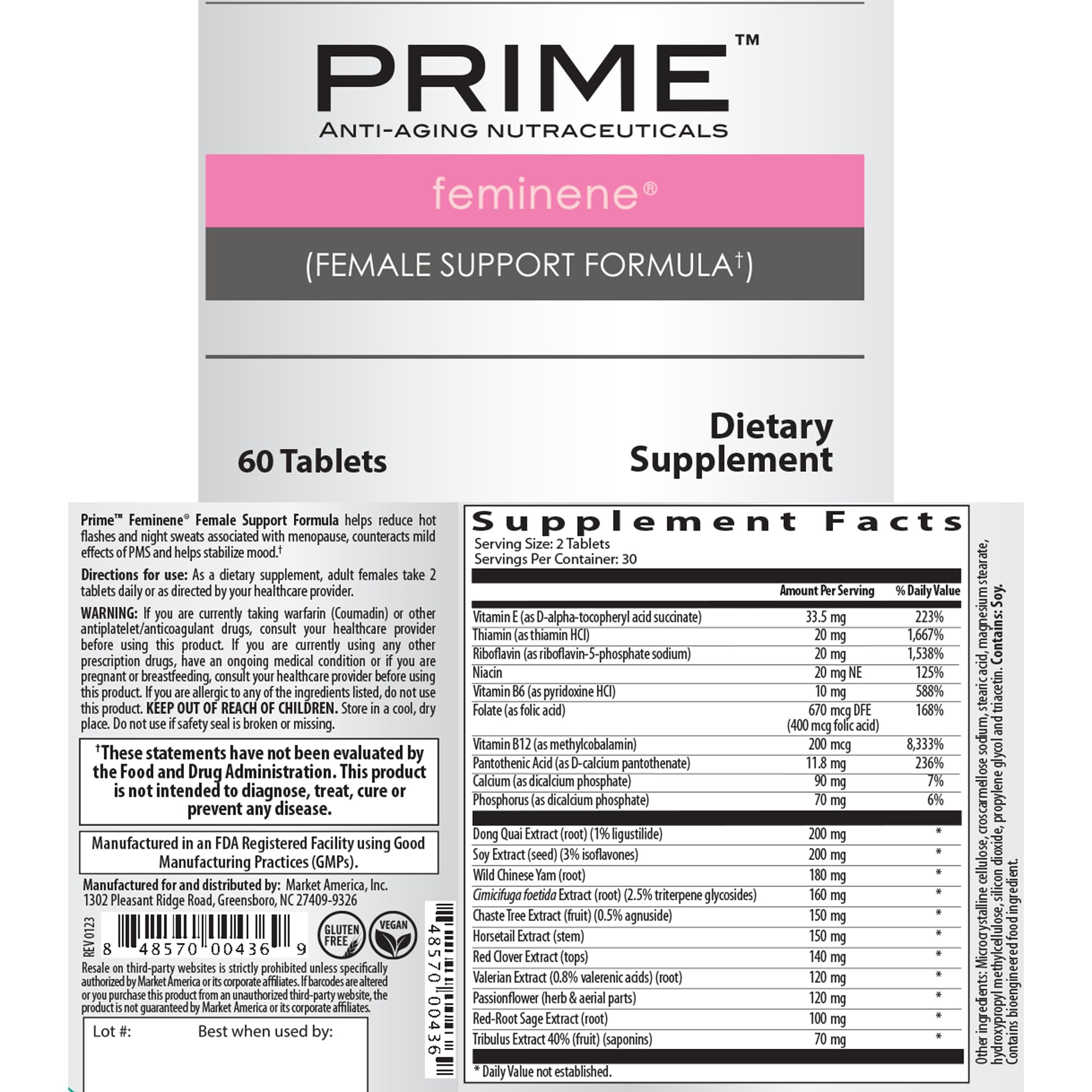 Prime Feminene Female Support Formula, Helps to Reduce Hot Flashes & Night Sweats Associated Prime Anti-Aging Nutraceuticals