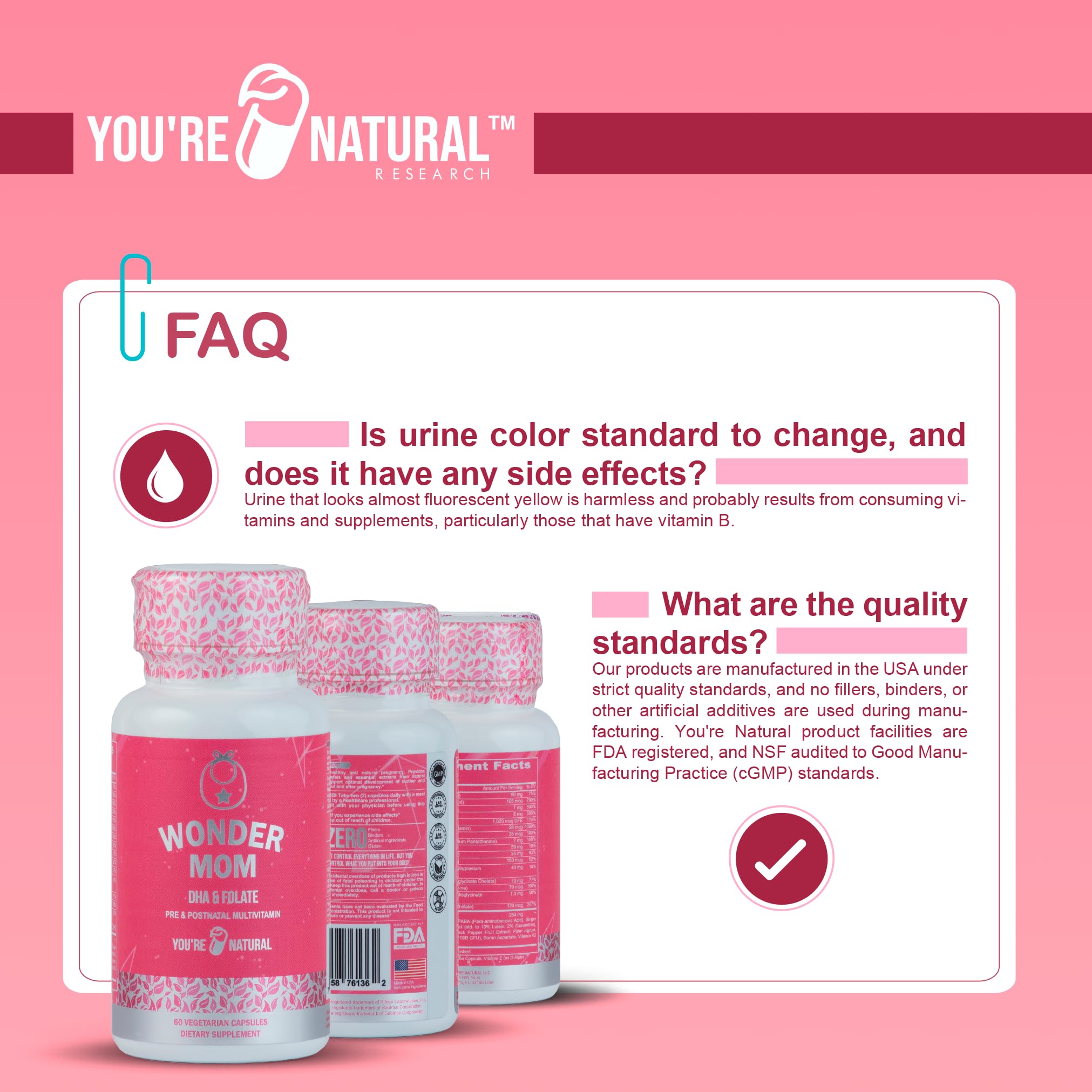YOU'RE NATURAL Prenatal and Postnatal Vitamins for Women with Folate, DHA, Probiotics YOU'RE NATURAL