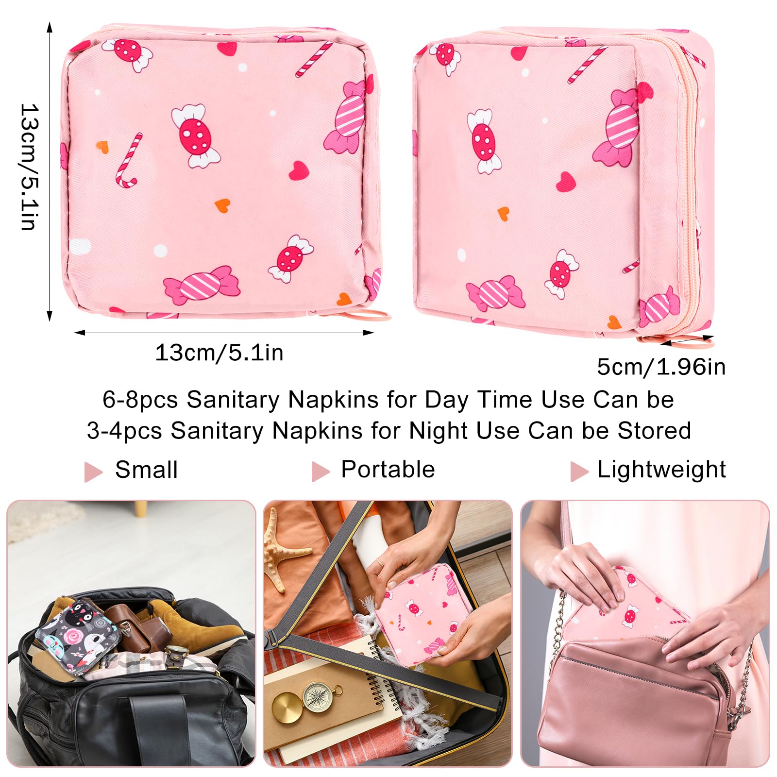 Abeillo 2Pcs Period Bag with Heart Carbiner, Sanitary Pad Storage Bag Samll Period Pouch Abeillo