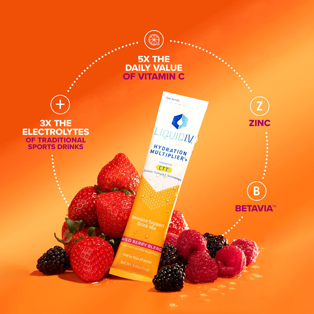 Liquid I.V. Hydration Multiplier + Immune Support -Wild Berry Blend - Hydration Powder