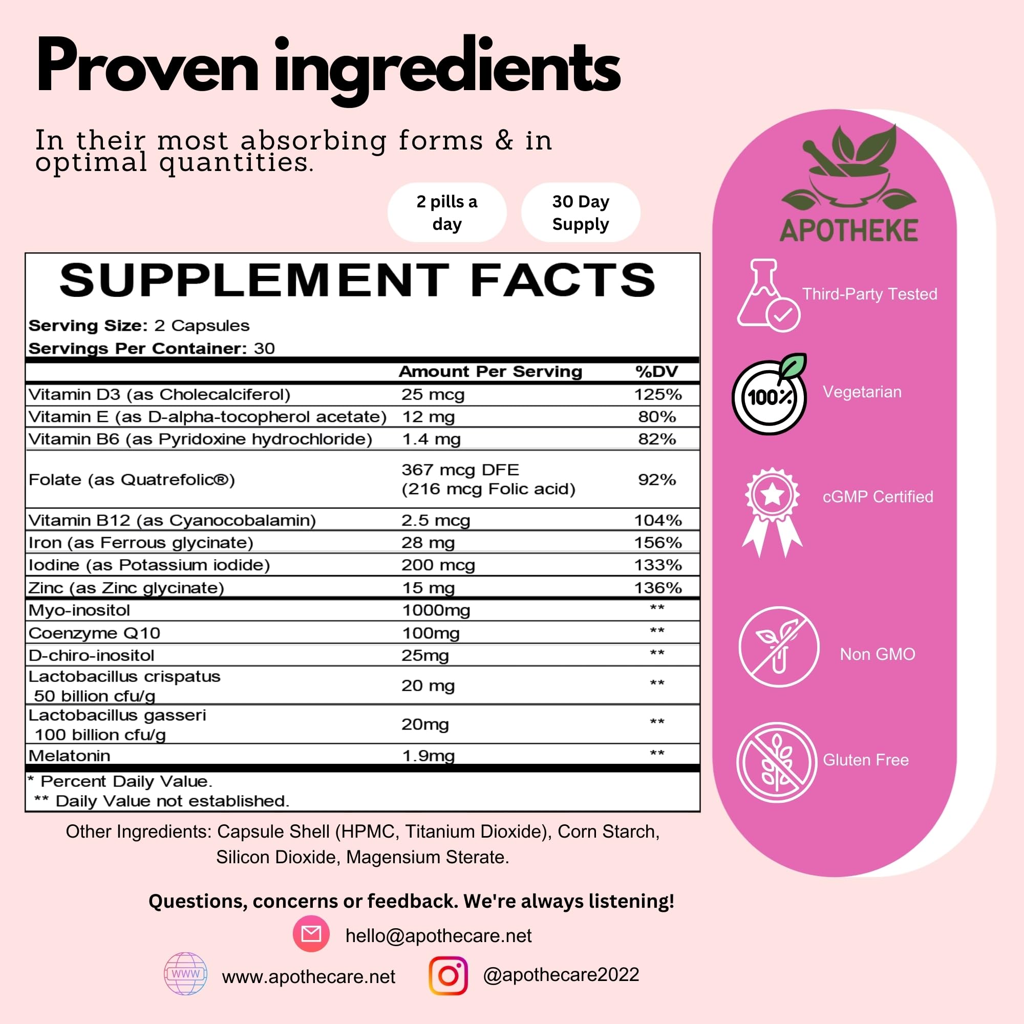 AGNOSITOL: Prenatal Vitamin, Vaginal Probiotic, Fertility Support, Ovulation & PCOS Support APOTHEKE