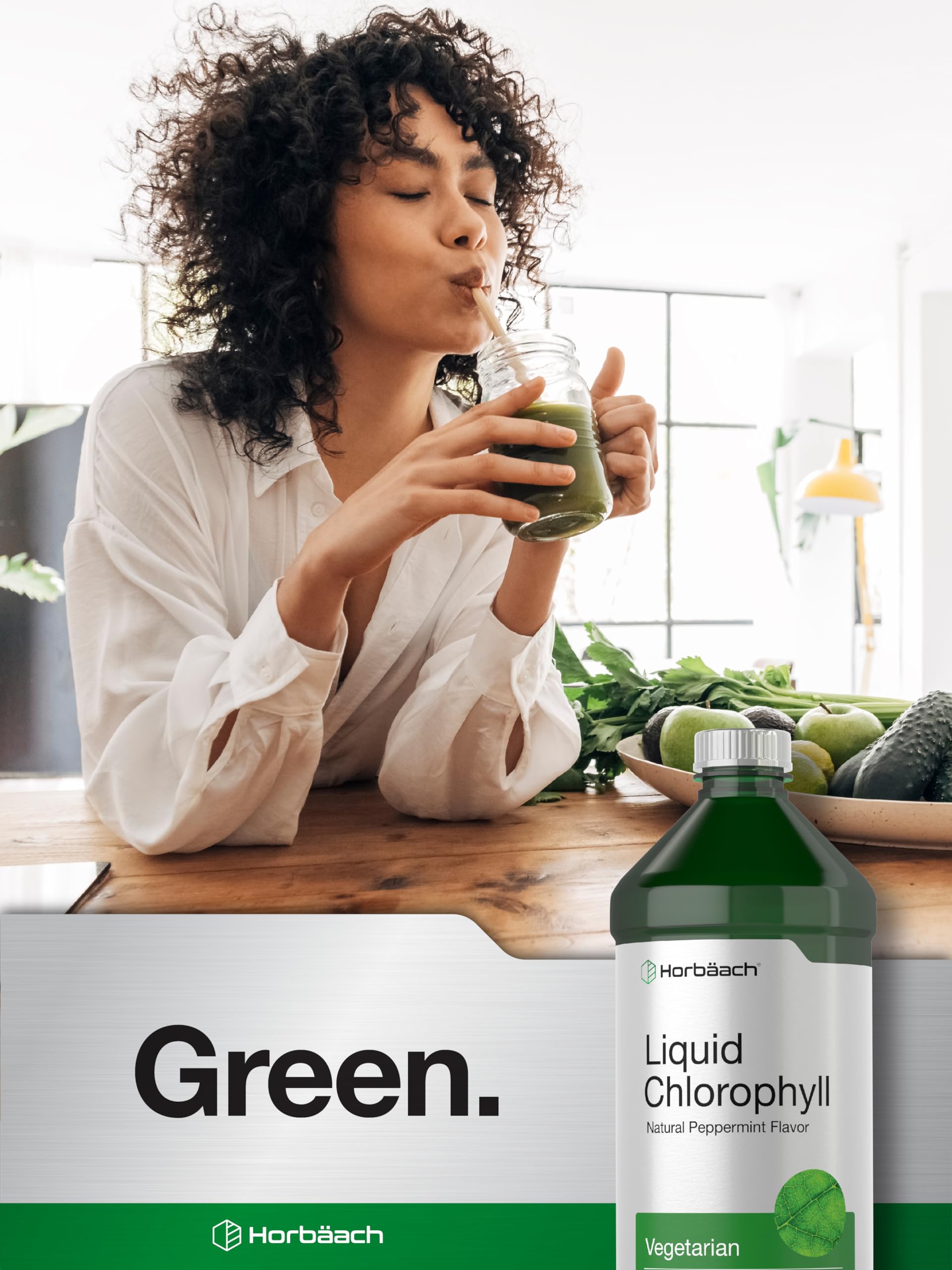 Chlorophyll Liquid Drops 100mg | 32 oz (2 x 16 oz Bottles) | Natural Peppermint Flavor Horbäach